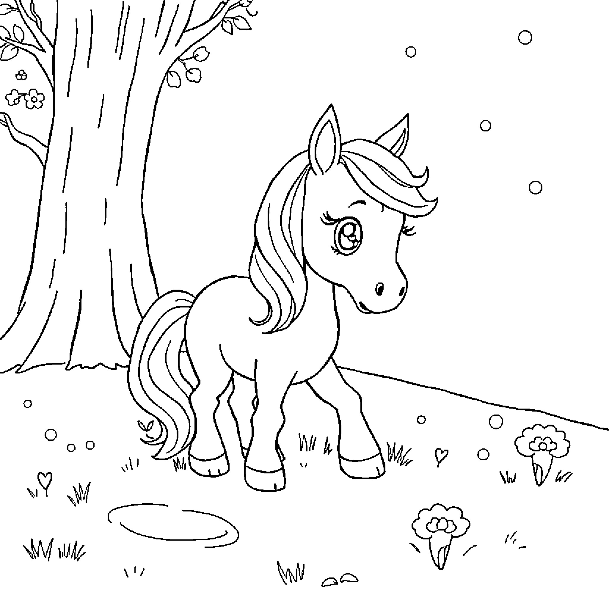 Tchoupi's Magical Forest Adventure Coloring Page (free black-and-white line drawing printable PDF for all, from beginners to advanced learners, including children, teens, adults, and seniors)