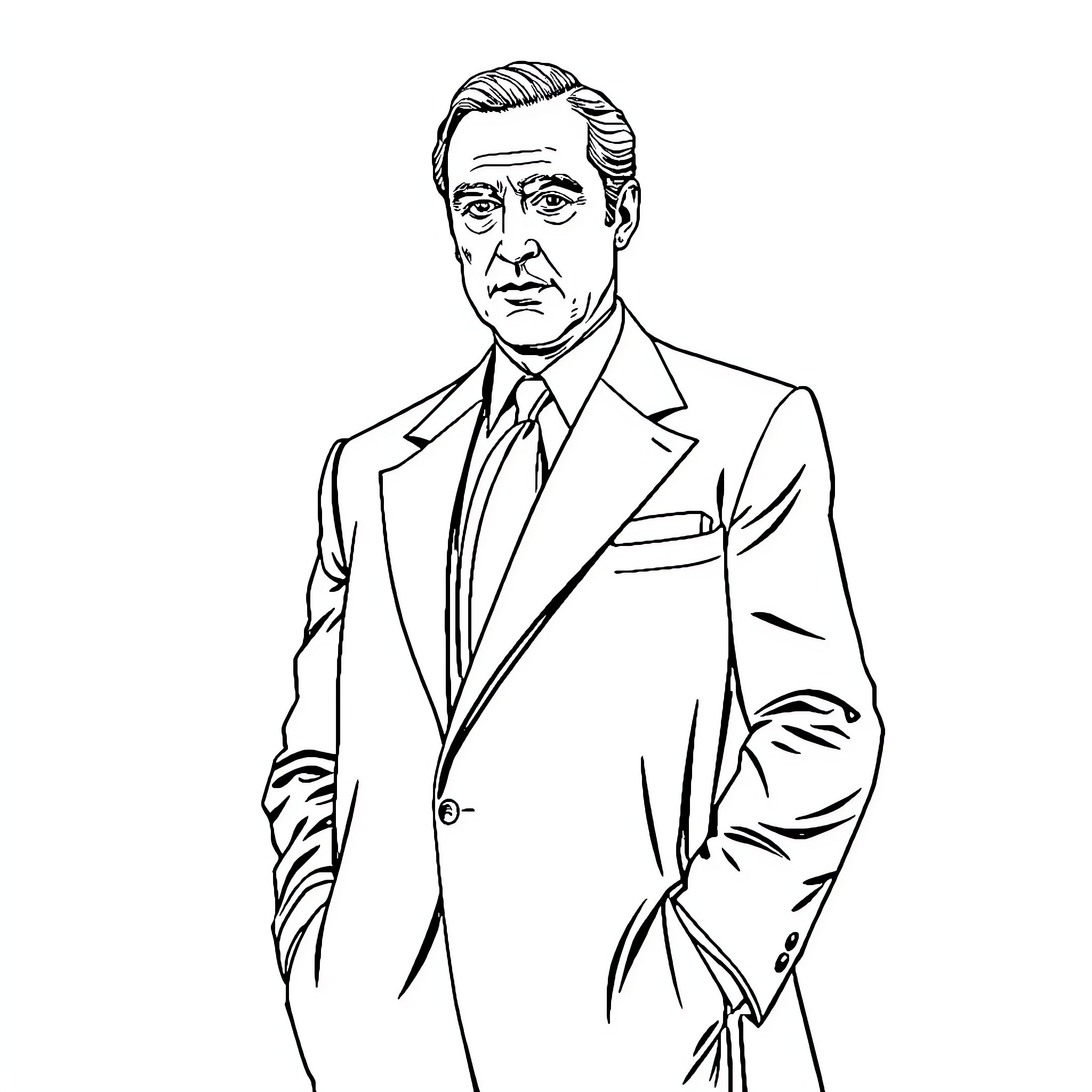 Vincent Corleone's Serious Formal Portrait Coloring Page (free black-and-white line drawing printable PDF for all, from beginners to advanced learners, including children, teens, adults, and seniors)