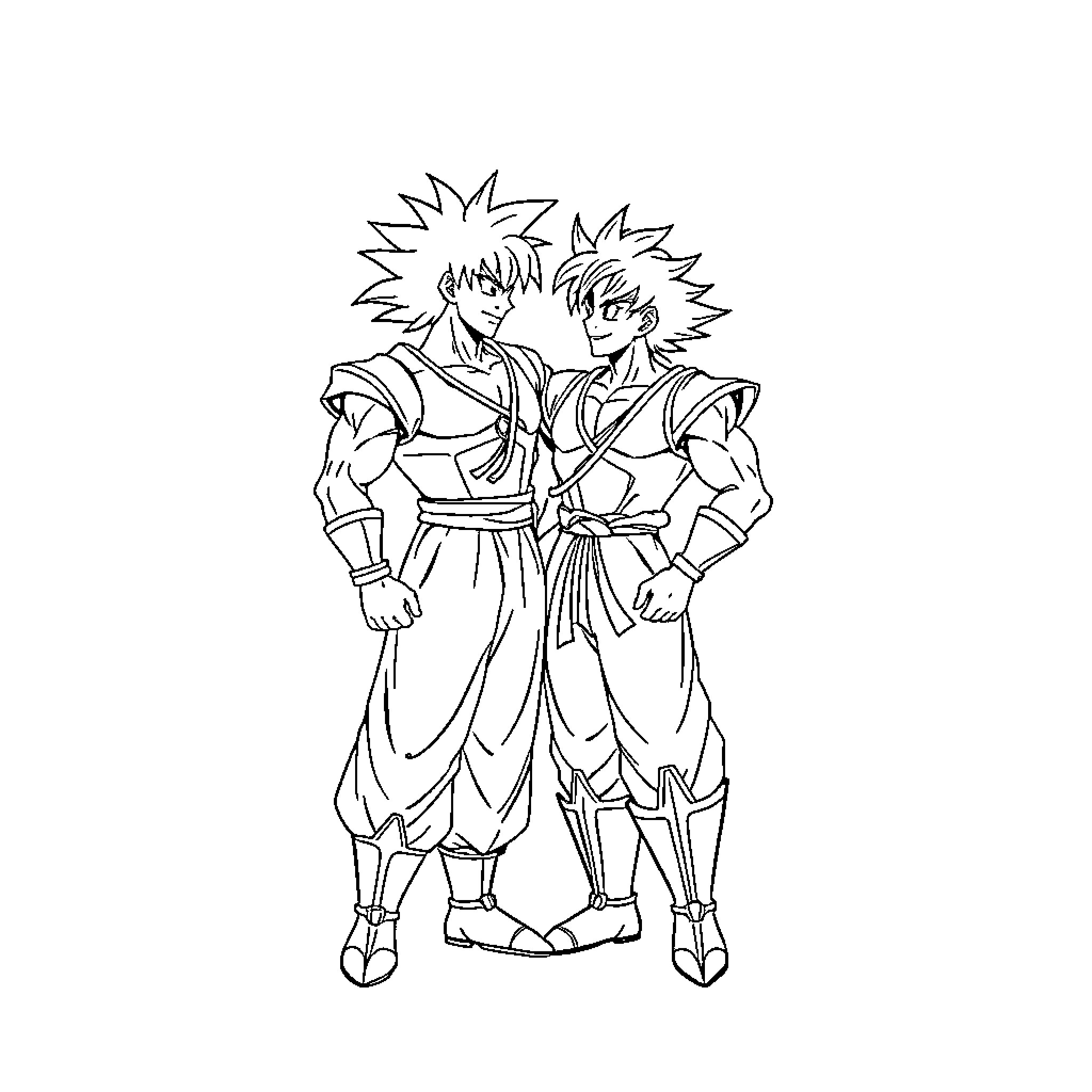 Sangoku warriors in battle-ready poses Coloring Page (free black-and-white line drawing printable PDF for all, from beginners to advanced learners, including children, teens, adults, and seniors)