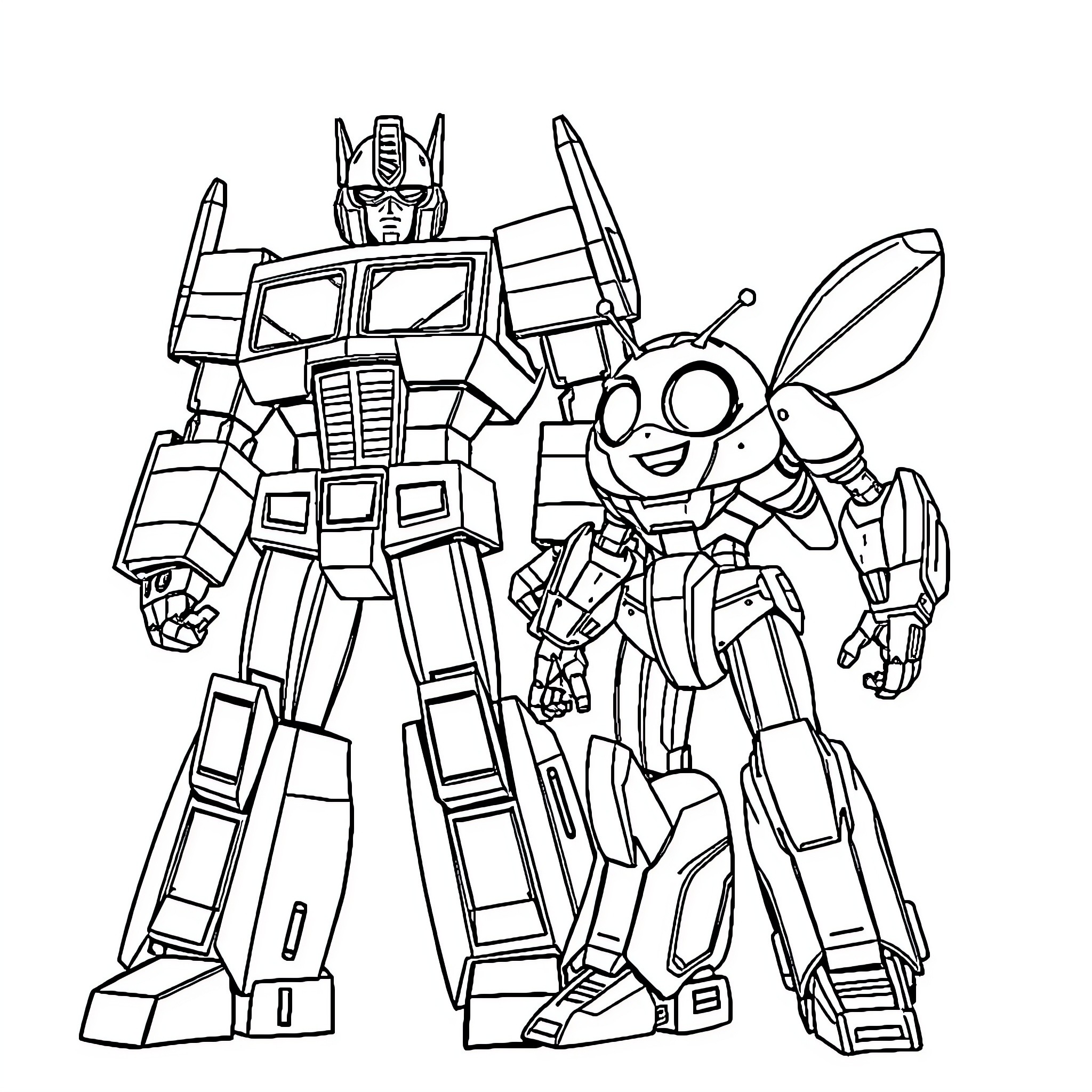 Transformers: Robot Heroes in Action Coloring Page (free black-and-white line drawing printable PDF for all, from beginners to advanced learners, including children, teens, adults, and seniors)