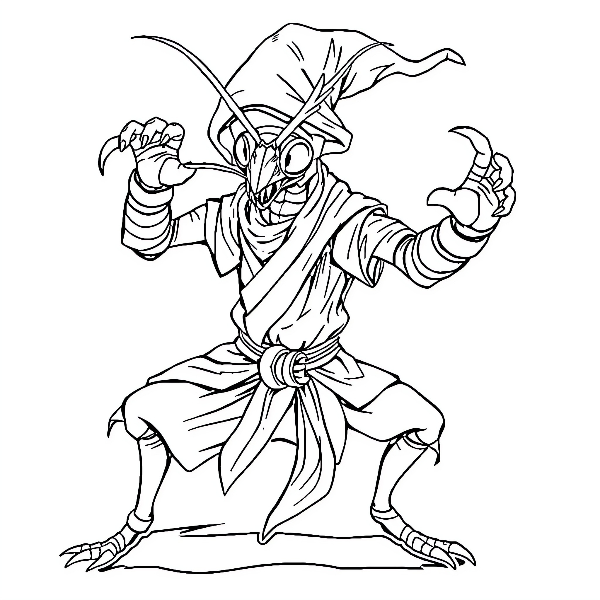 Mantis Shrimp in Martial Arts Pose Coloring Page (free black-and-white line drawing printable PDF for all, from beginners to advanced learners, including children, teens, adults, and seniors)