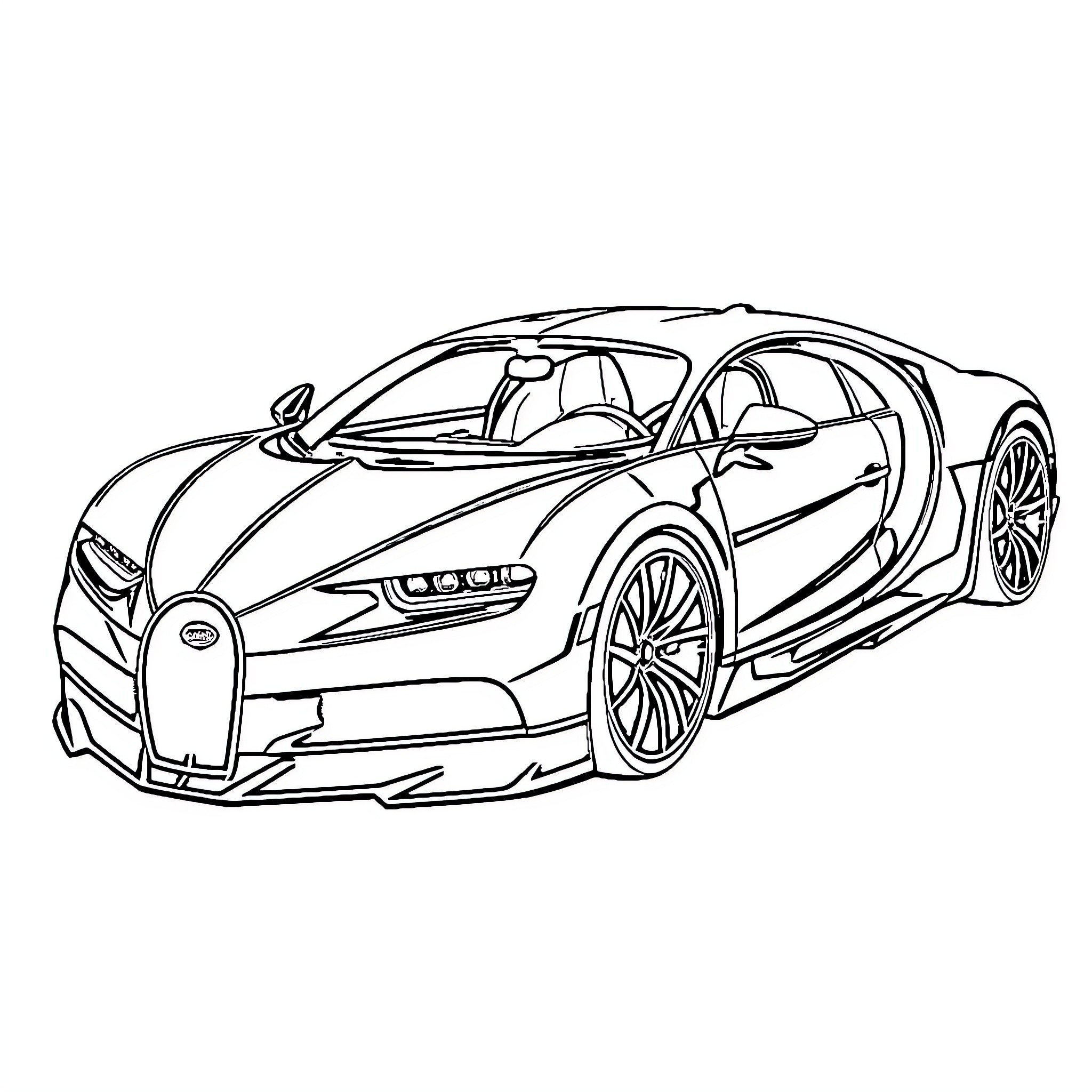 Bugatti supercar in sleek racing design Coloring Page (free black-and-white line drawing printable PDF for all, from beginners to advanced learners, including children, teens, adults, and seniors)