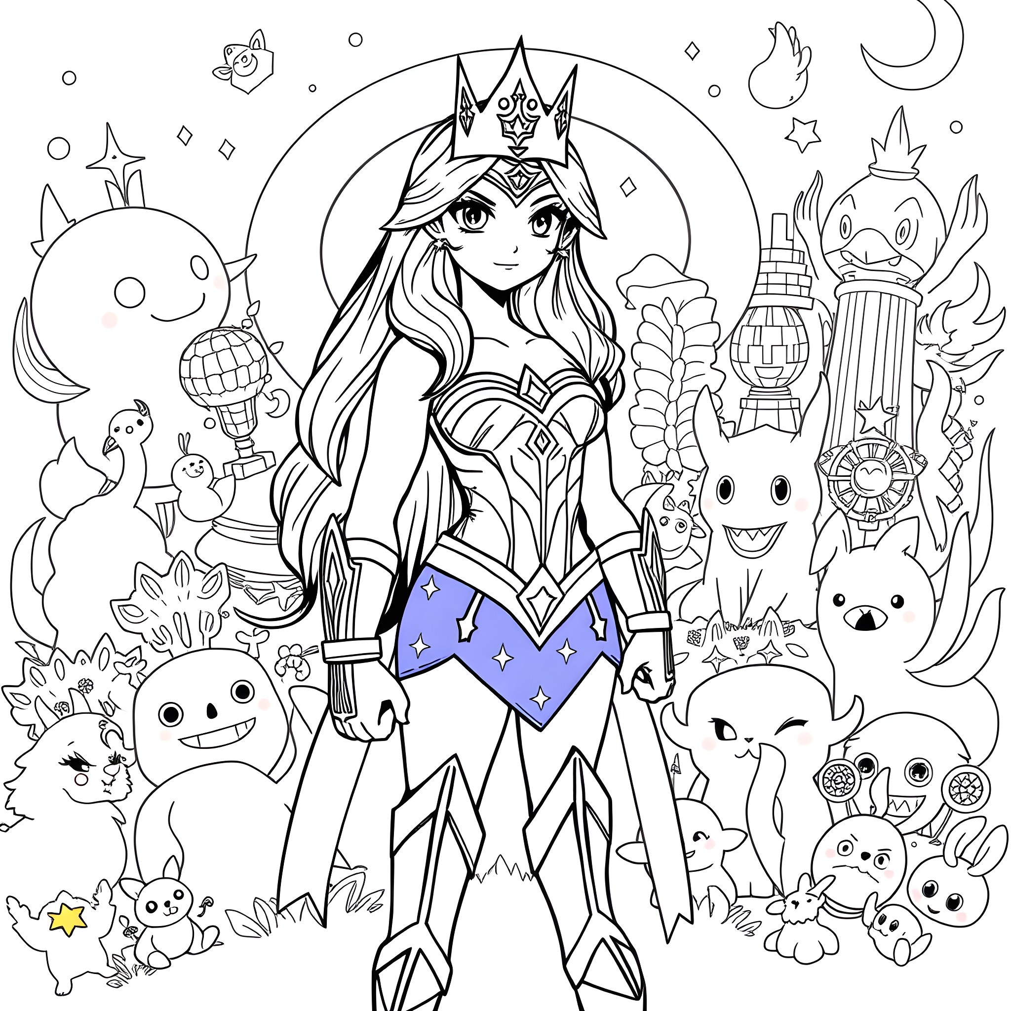 Sansa's Enchanting Realm: A Whimsical Adventure Coloring Page (free black-and-white line drawing printable PDF for all, from beginners to advanced learners, including children, teens, adults, and seniors)