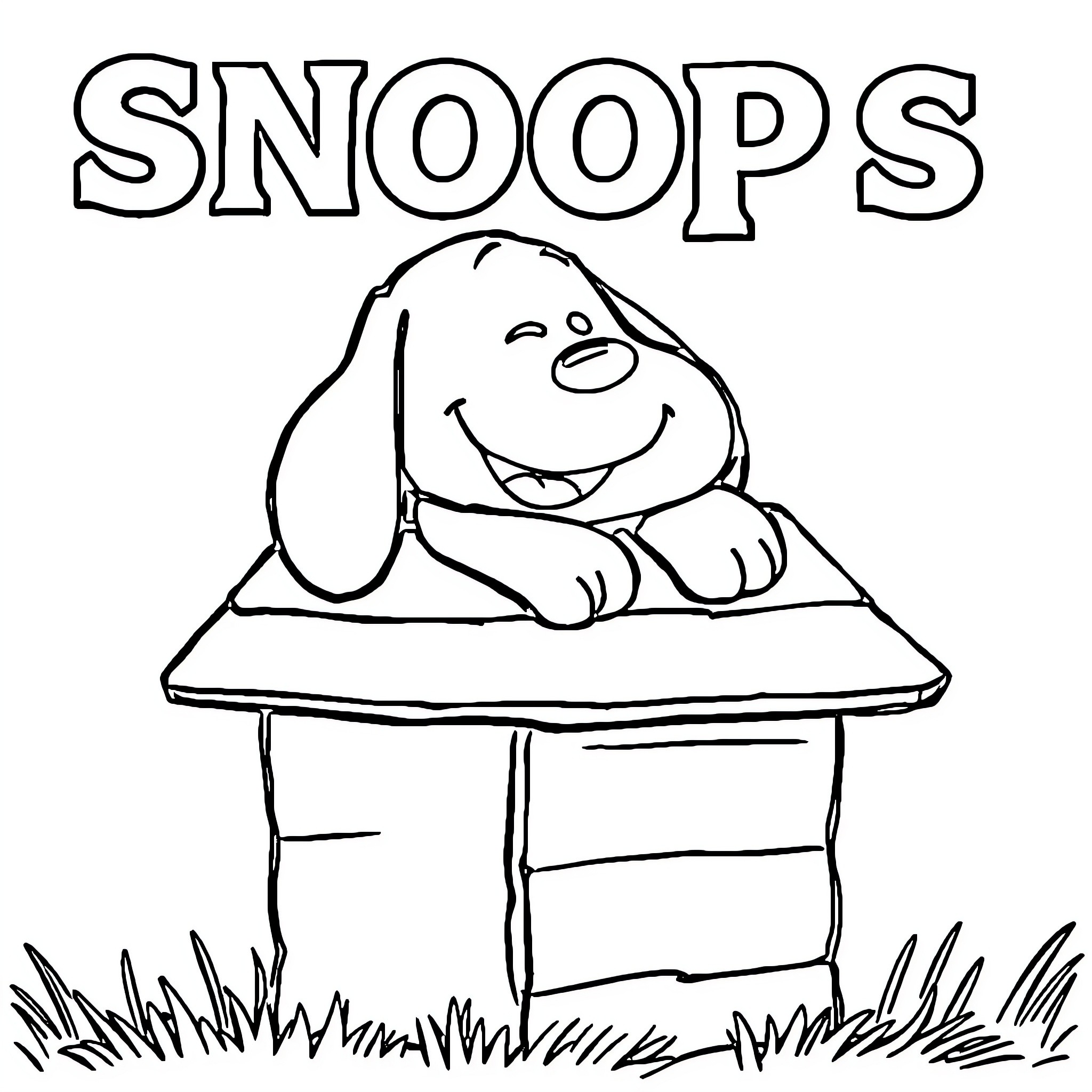 Snoopy lying happily on a wooden bench Coloring Page (free black-and-white line drawing printable PDF for all, from beginners to advanced learners, including children, teens, adults, and seniors)