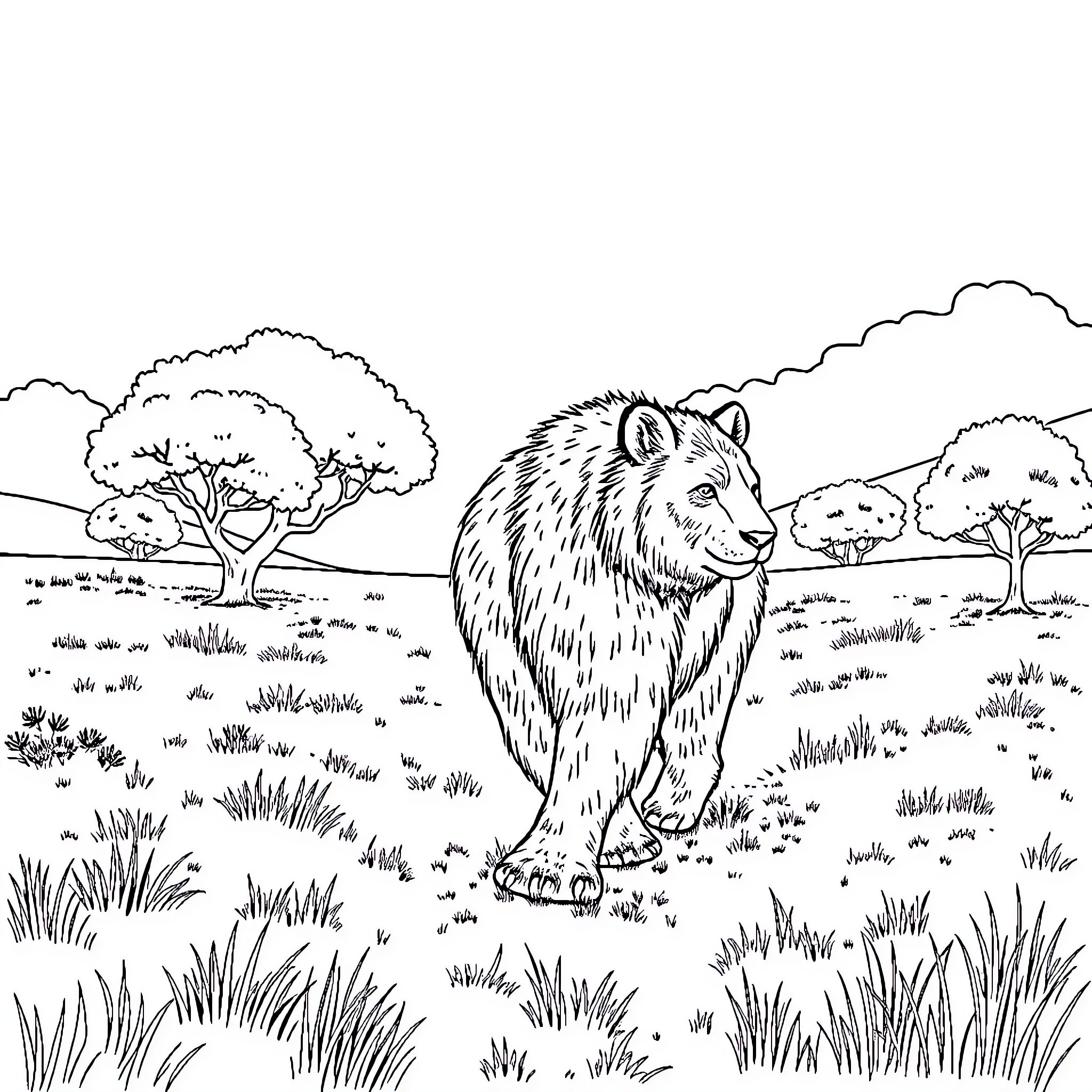 Oso exploring the natural landscape Coloring Page (free black-and-white line drawing printable PDF for all, from beginners to advanced learners, including children, teens, adults, and seniors)