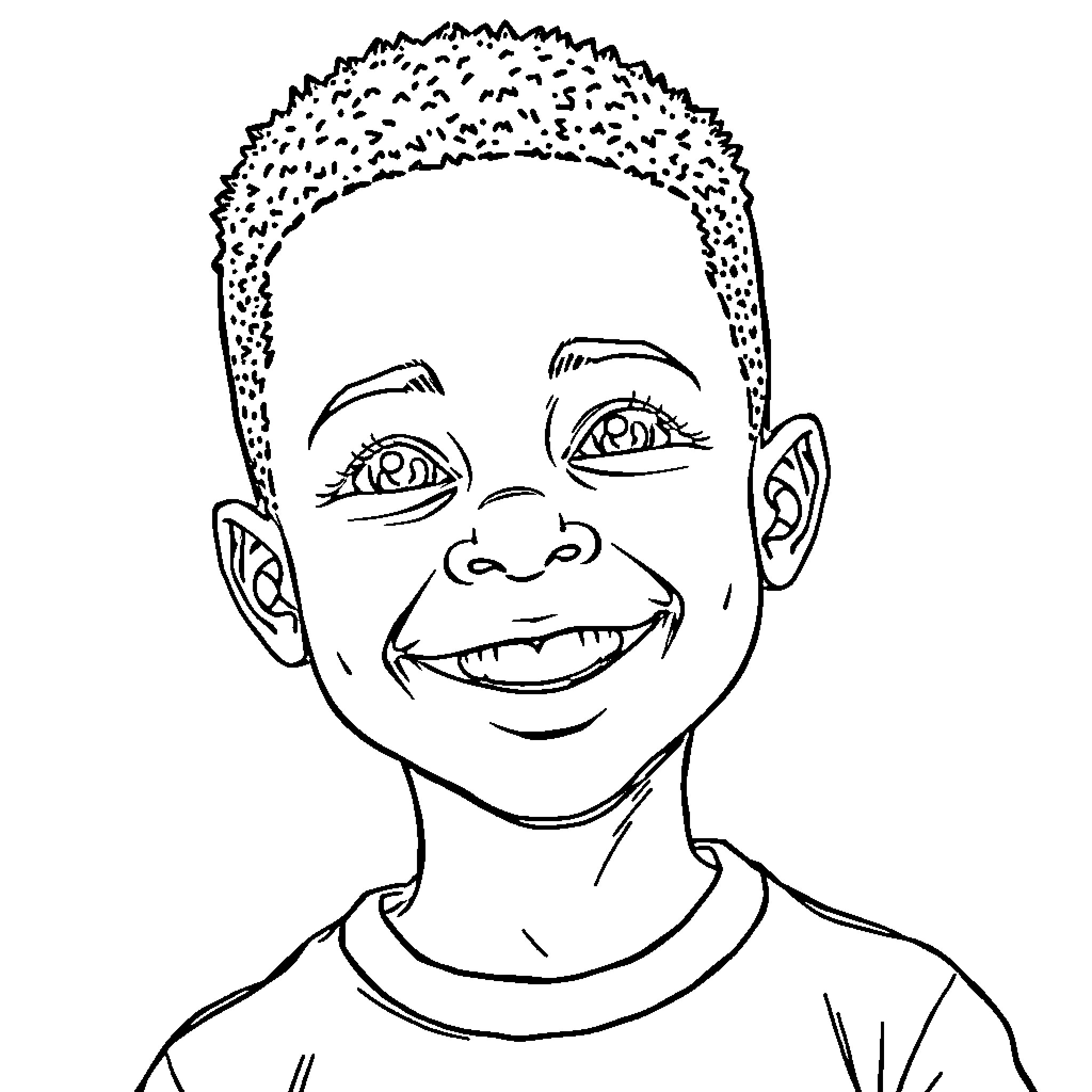 Boy with a cheerful expression Coloring Page (free black-and-white line drawing printable PDF for all, from beginners to advanced learners, including children, teens, adults, and seniors)