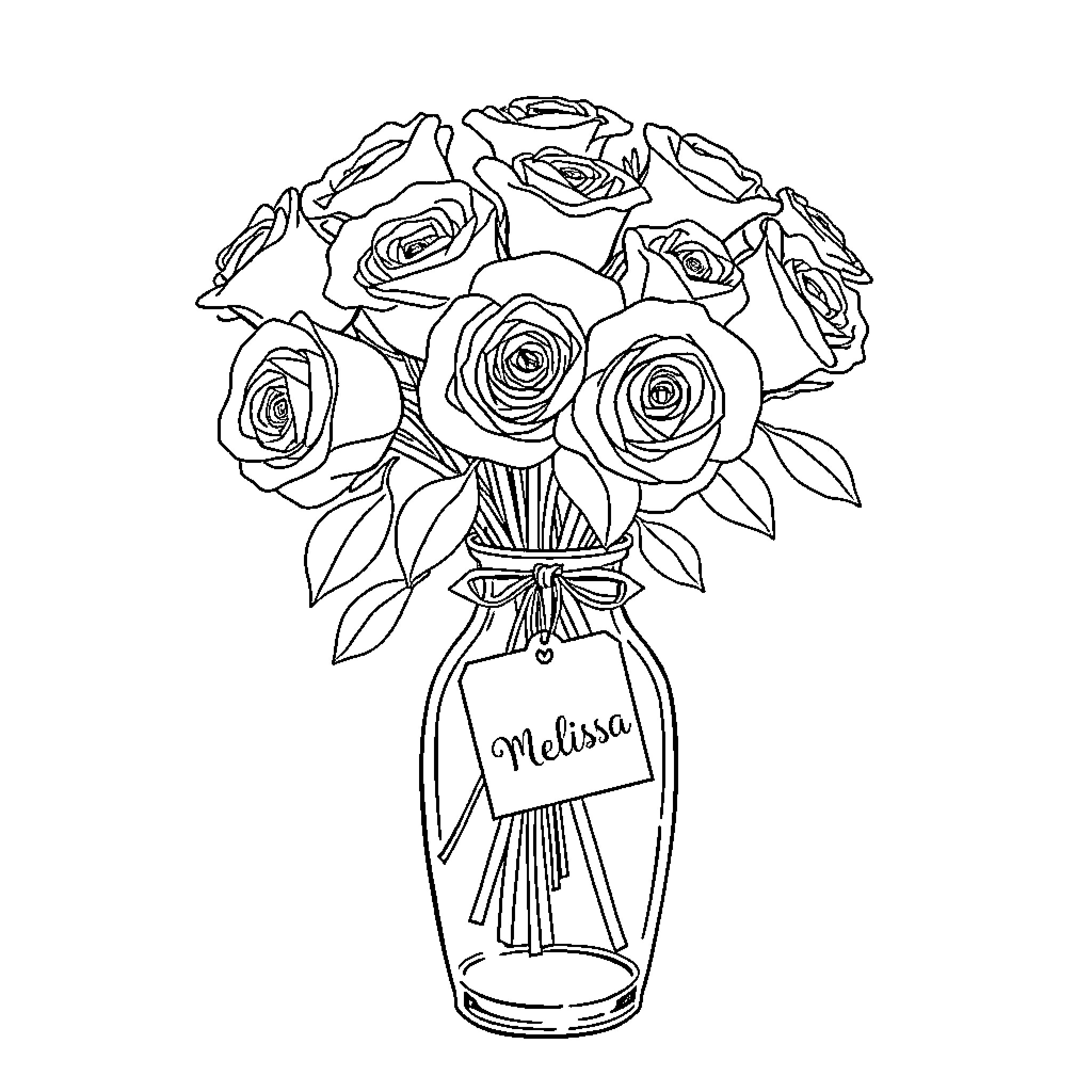 Vessel with bouquet of elegant roses Coloring Page (free black-and-white line drawing printable PDF for all, from beginners to advanced learners, including children, teens, adults, and seniors)