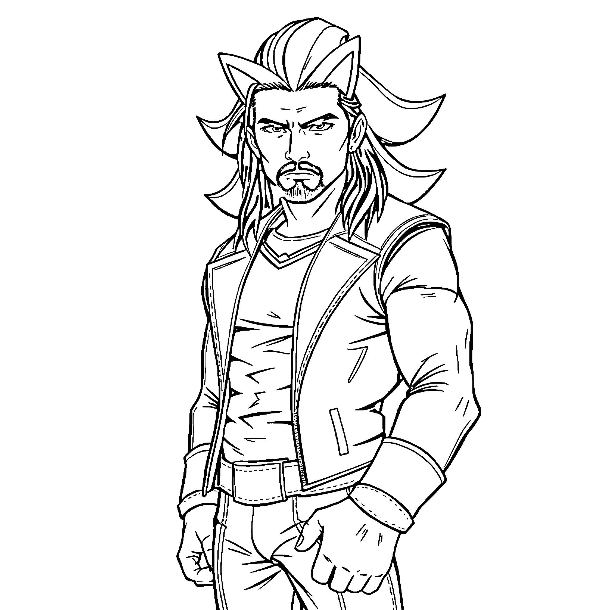 Shadow the Hedgehog in a heroic pose Coloring Page (free black-and-white line drawing printable PDF for all, from beginners to advanced learners, including children, teens, adults, and seniors)