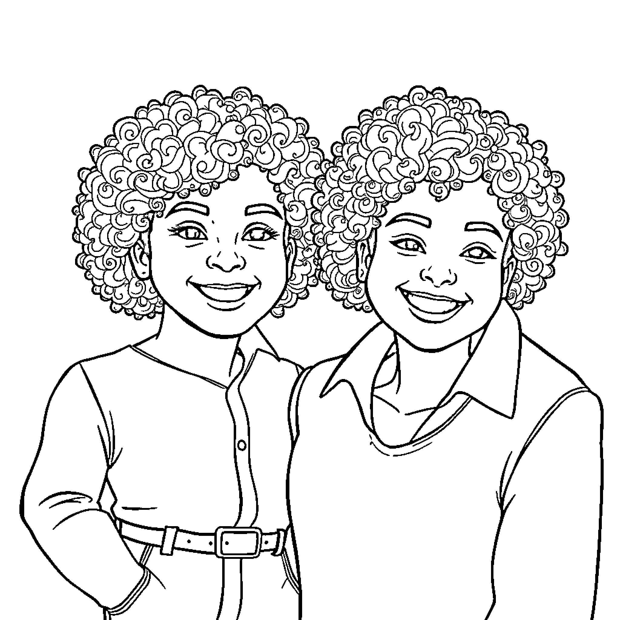 Person with curly hair posing for a photo Coloring Page (free black-and-white line drawing printable PDF for all, from beginners to advanced learners, including children, teens, adults, and seniors)