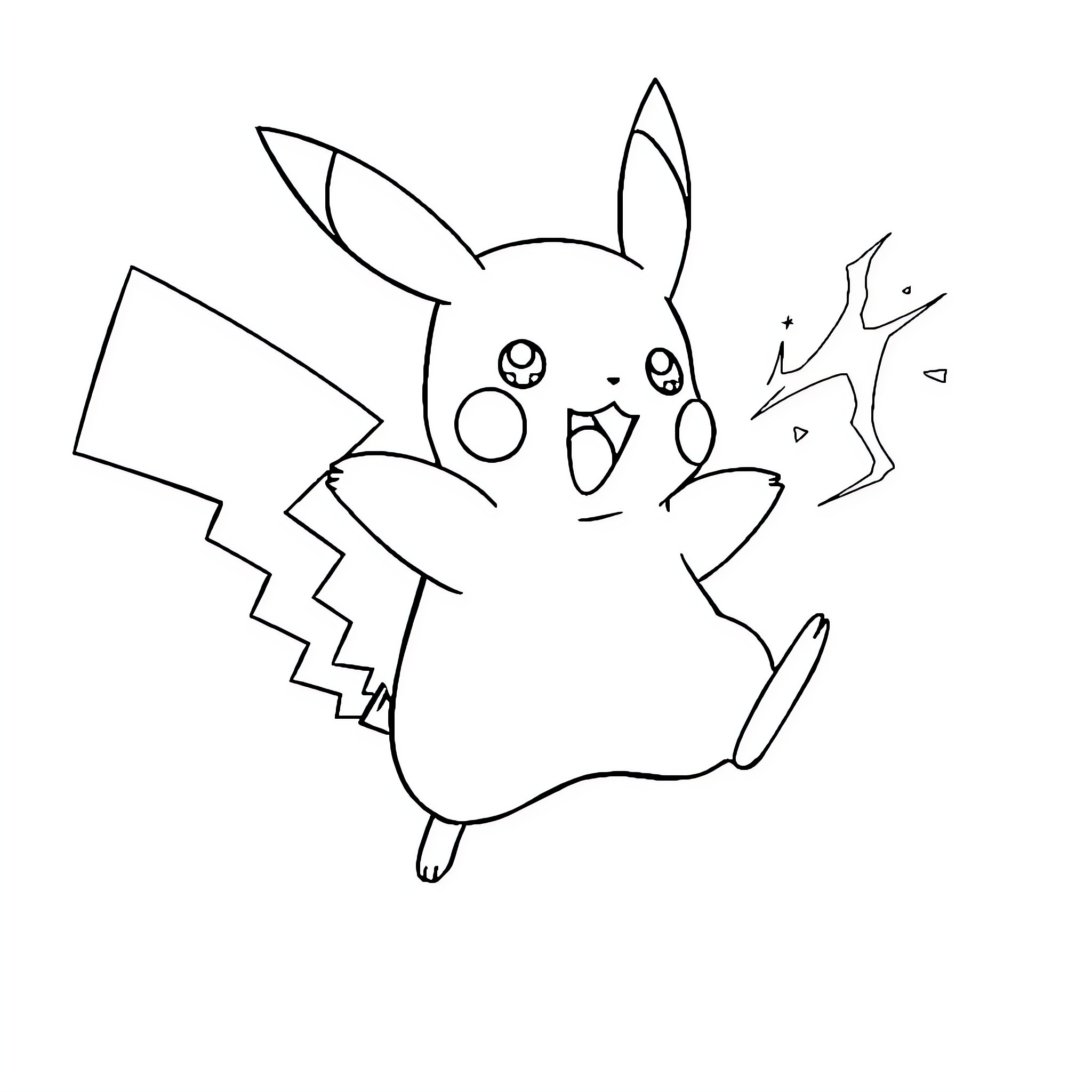 Pikachu unleashing electric energy Coloring Page (free black-and-white line drawing printable PDF for all, from beginners to advanced learners, including children, teens, adults, and seniors)