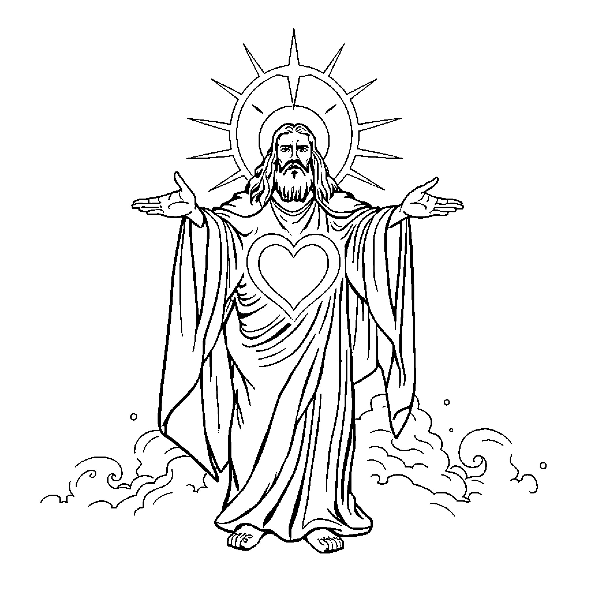 God's Compassionate Embrace of Humanity Coloring Page (free black-and-white line drawing printable PDF for all, from beginners to advanced learners, including children, teens, adults, and seniors)