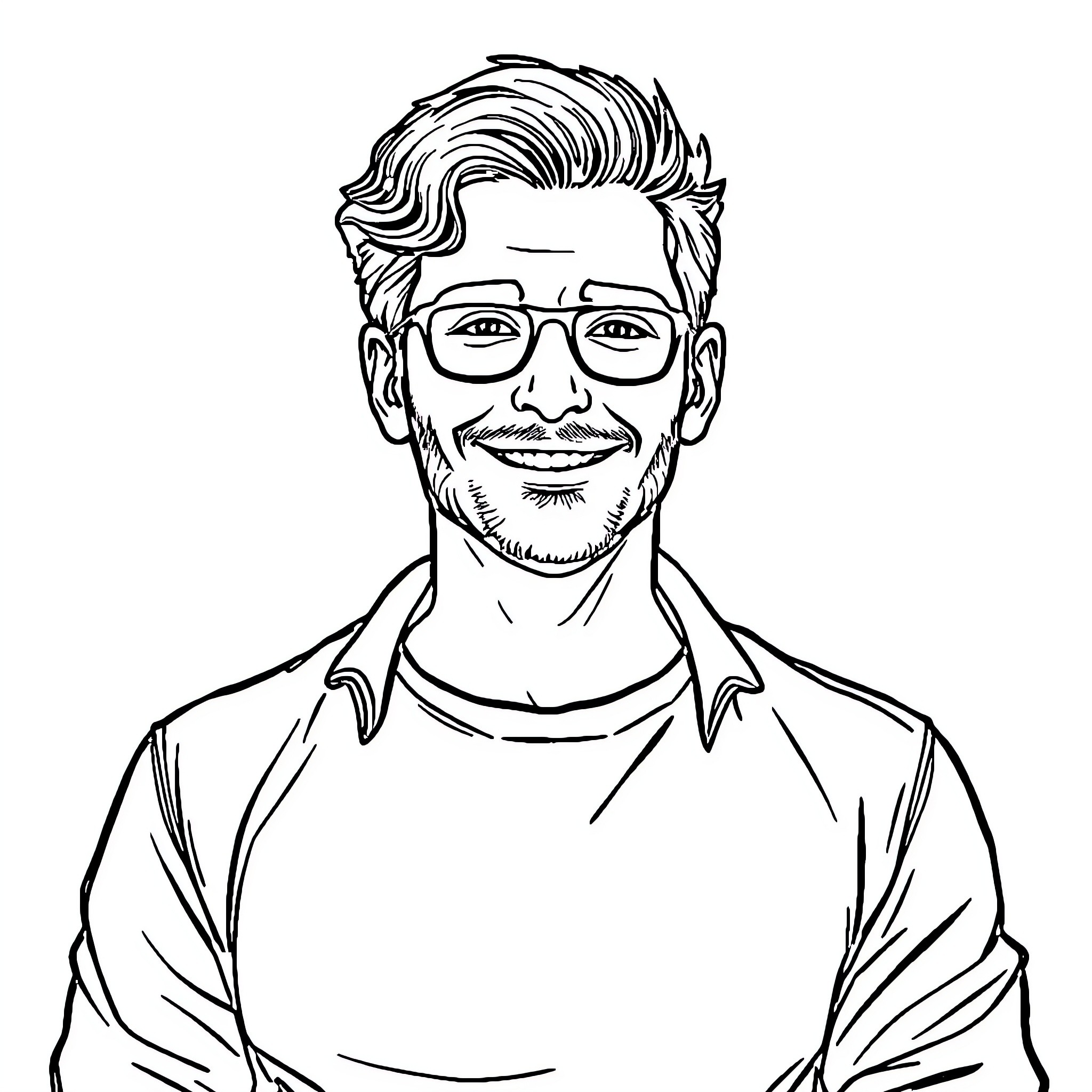 Kolja's Casual Expression Coloring Page (free black-and-white line drawing printable PDF for all, from beginners to advanced learners, including children, teens, adults, and seniors)