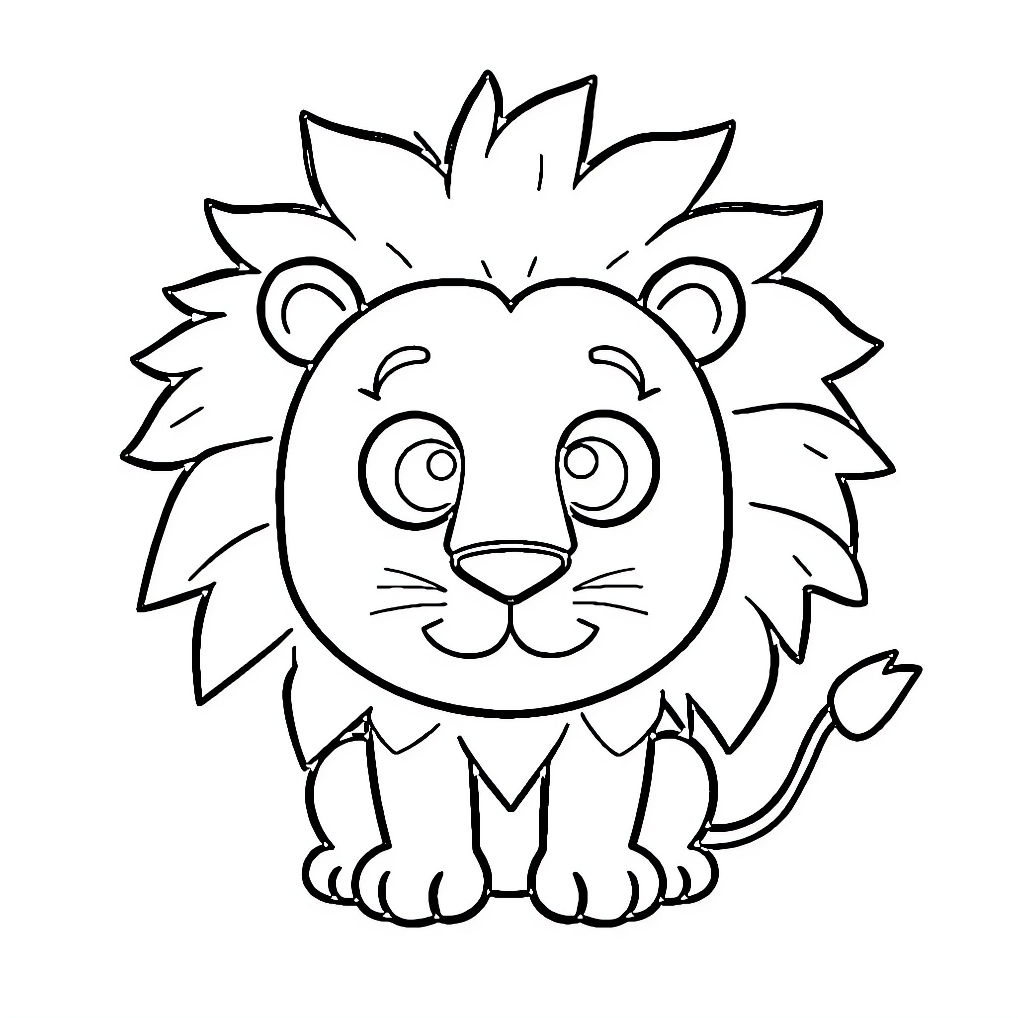 Lion cub with expressive features Coloring Page (free black-and-white line drawing printable PDF for all, from beginners to advanced learners, including children, teens, adults, and seniors)