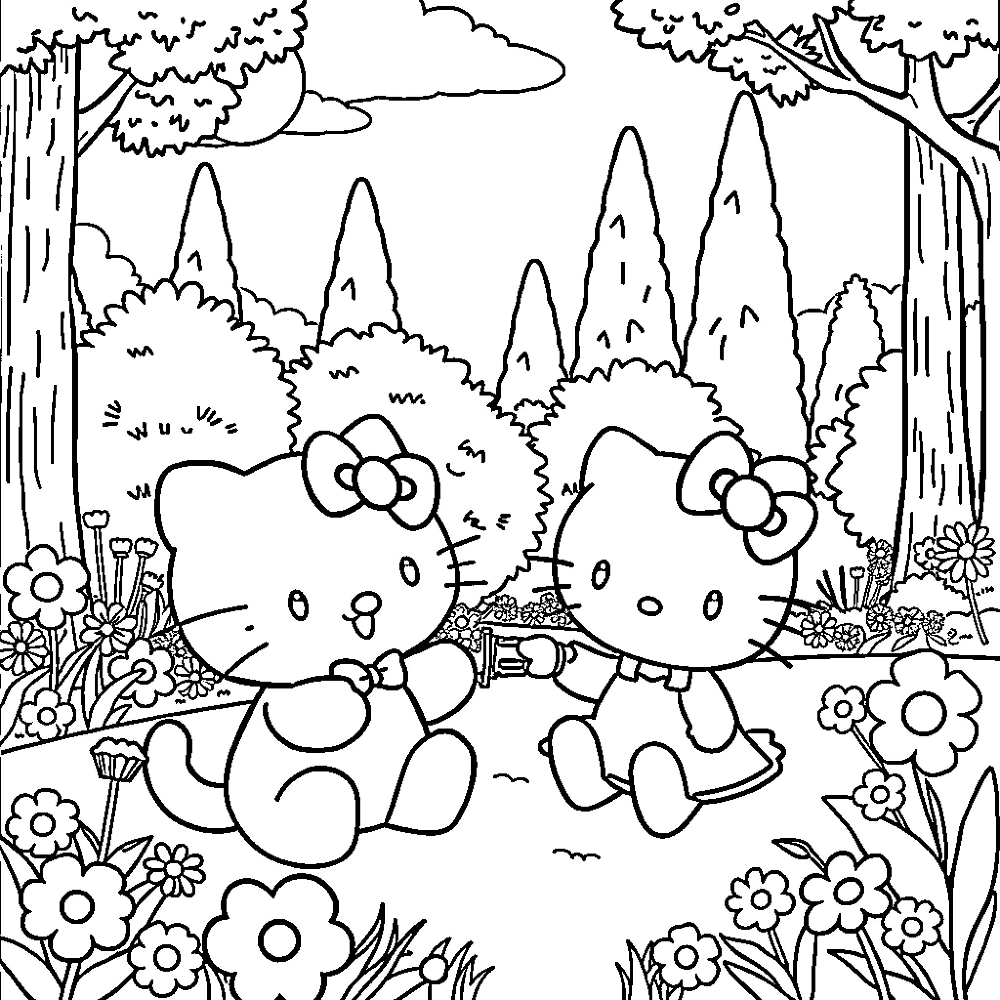 Labubu's Whimsical Forest Adventure Coloring Page (free black-and-white line drawing printable PDF for all, from beginners to advanced learners, including children, teens, adults, and seniors)