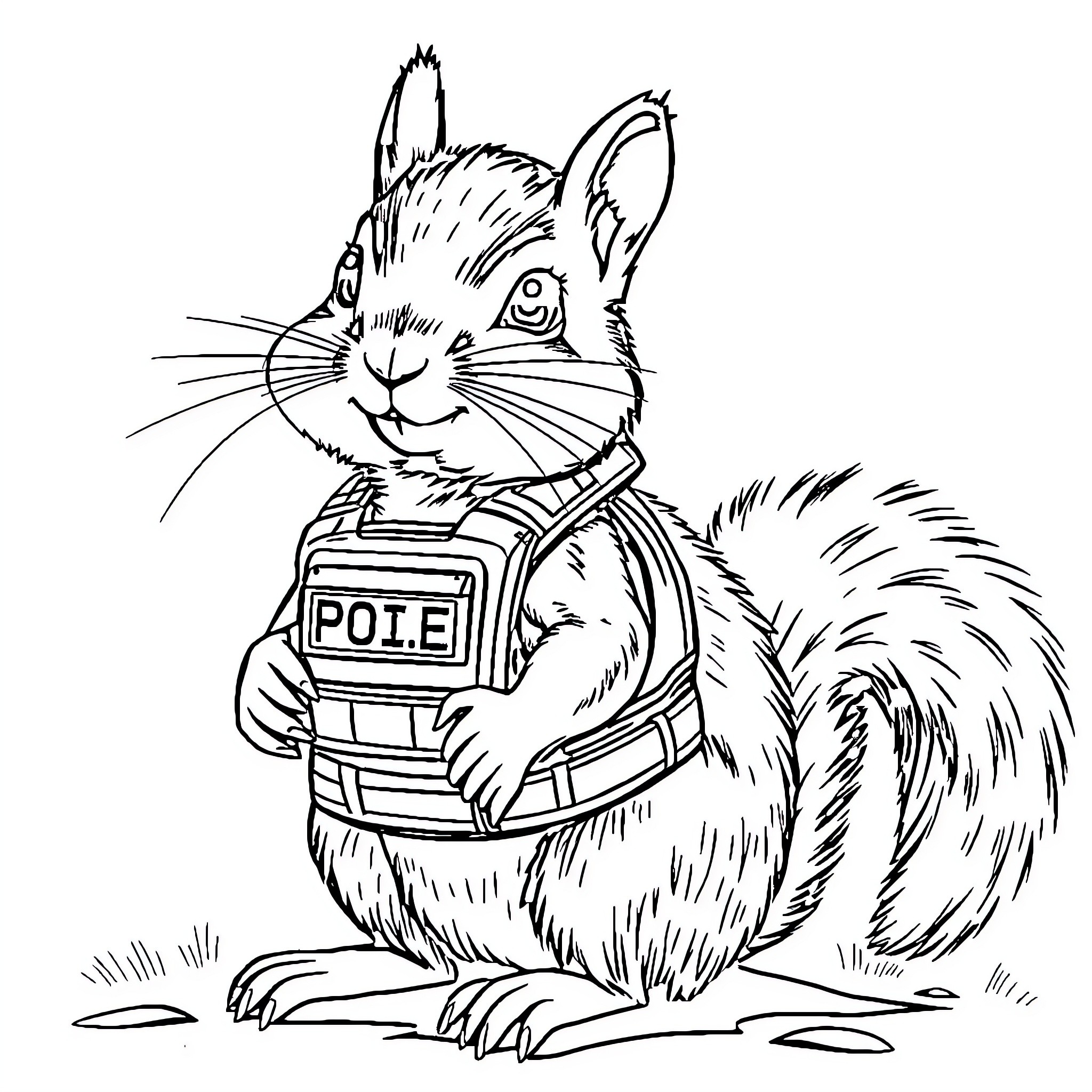 Squirrel carrying a backpack and exploring outdoors Coloring Page (free black-and-white line drawing printable PDF for all, from beginners to advanced learners, including children, teens, adults, and seniors)