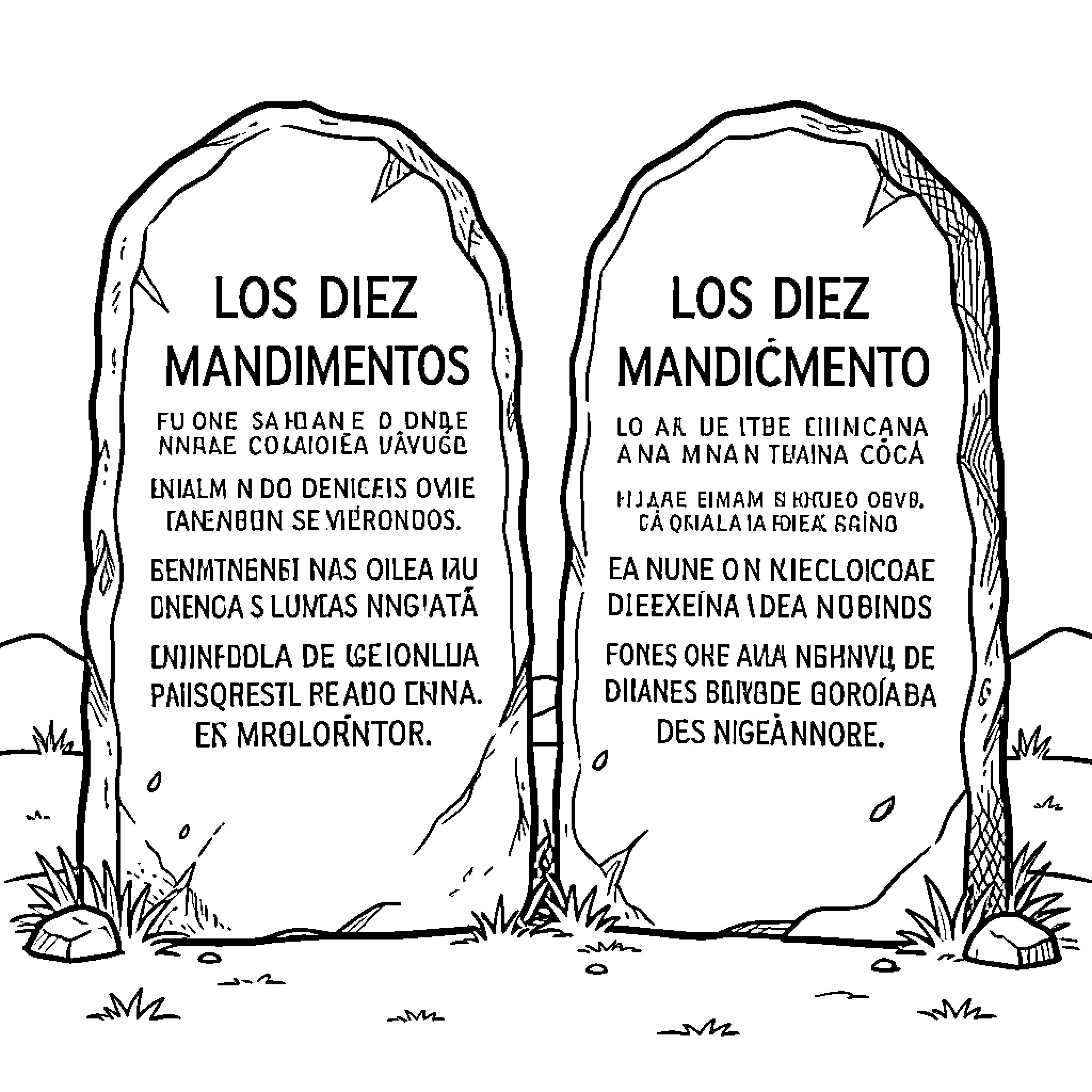 Ten Commandments inscribed on two large stone tablets Coloring Page (free black-and-white line drawing printable PDF for all, from beginners to advanced learners, including children, teens, adults, and seniors)