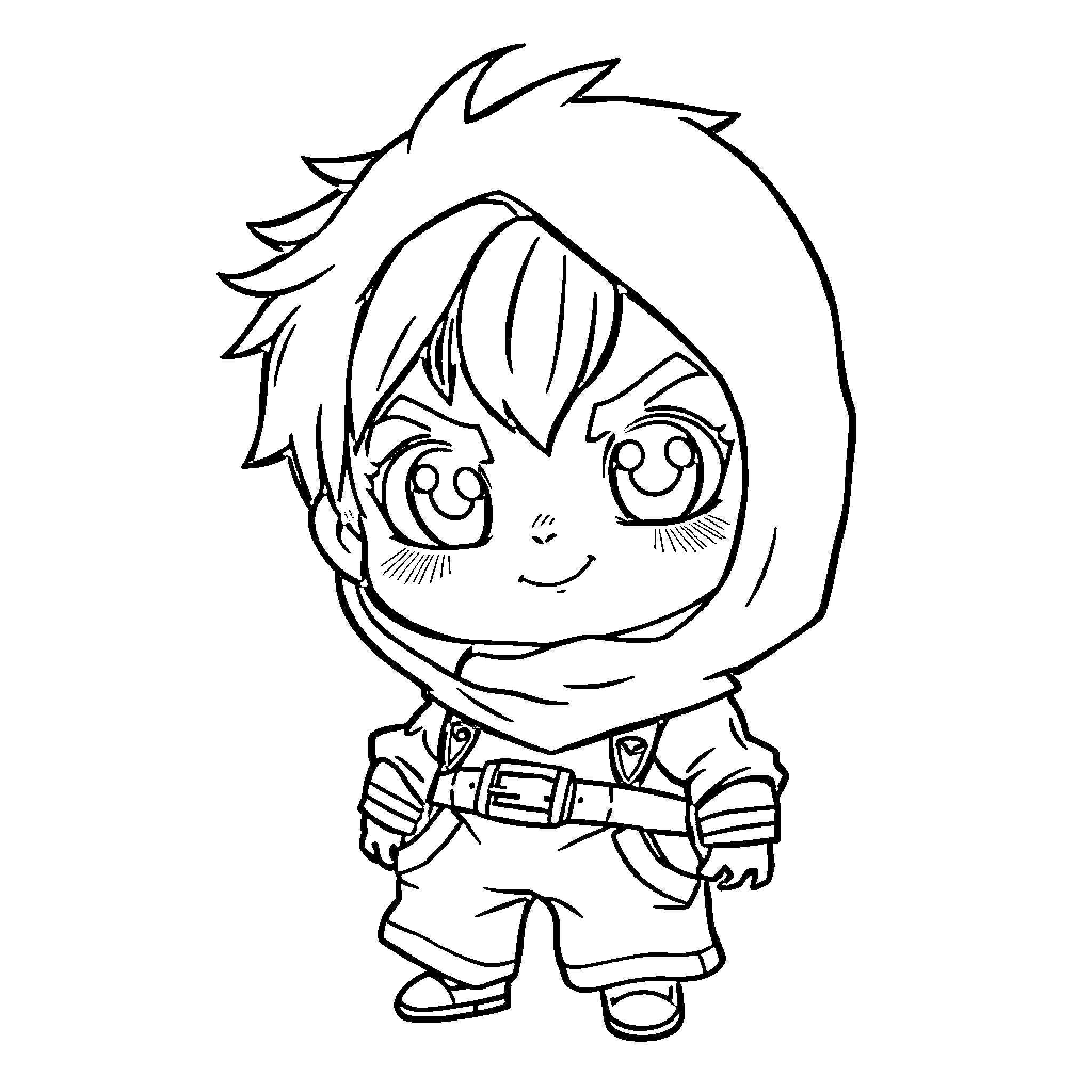 Mummy in Casual Outfit Smiling Happily Coloring Page (free black-and-white line drawing printable PDF for all, from beginners to advanced learners, including children, teens, adults, and seniors)