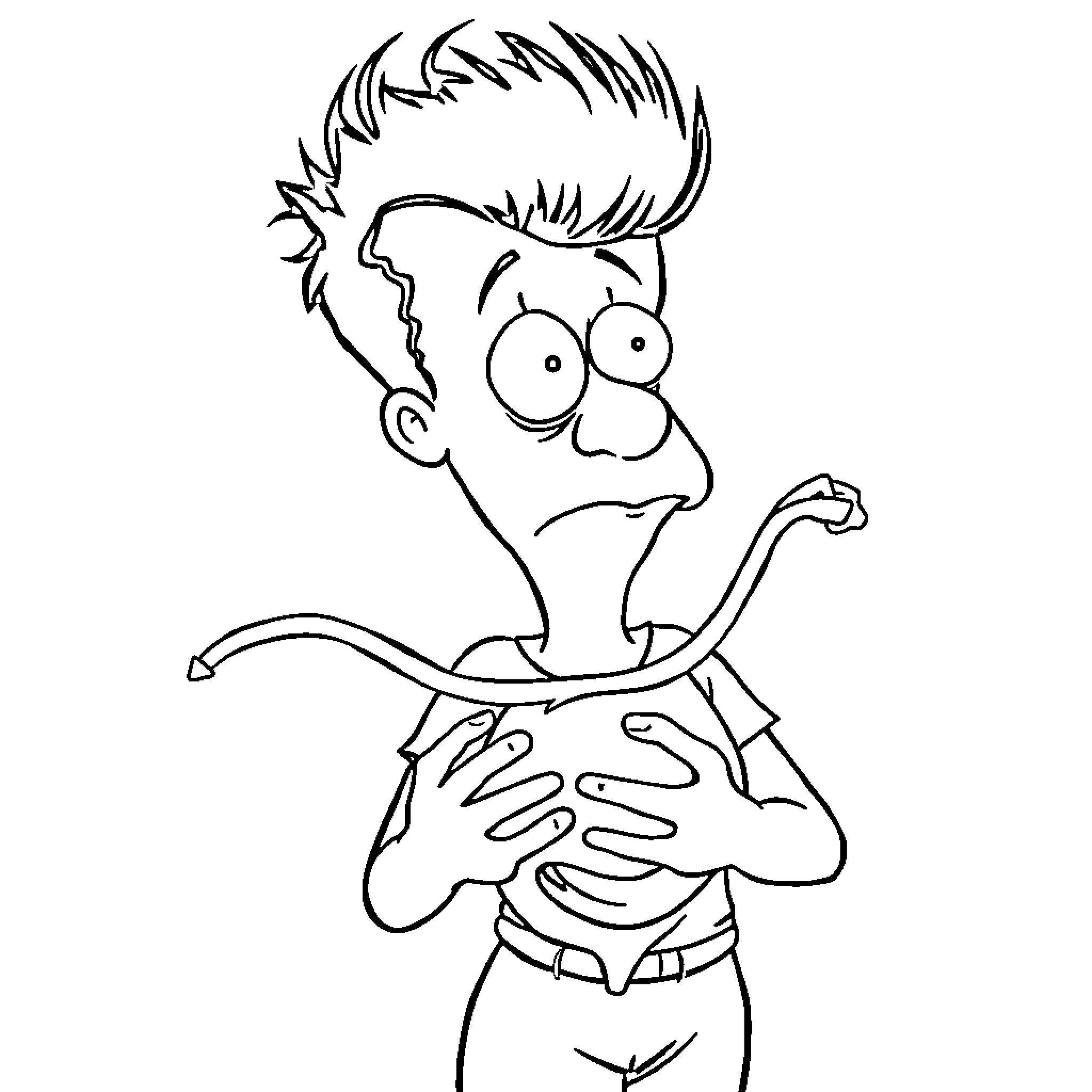 Beavis in a surprised and expressive pose Coloring Page (free black-and-white line drawing printable PDF for all, from beginners to advanced learners, including children, teens, adults, and seniors)