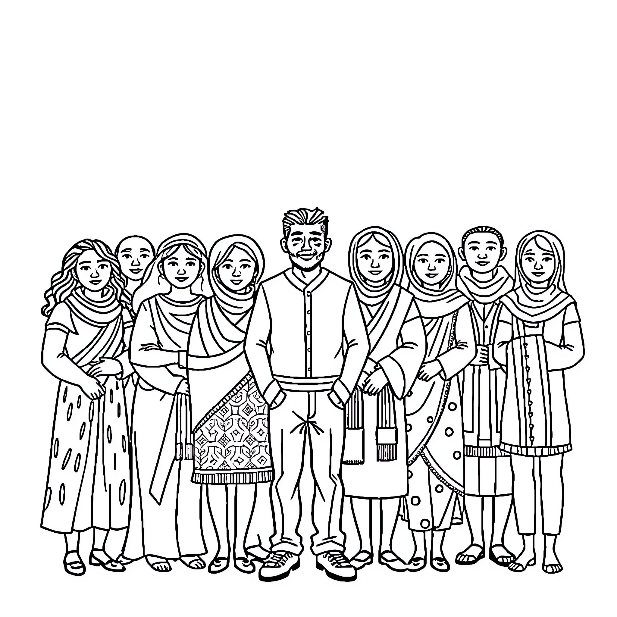 Unity in Diversity: A Gathering of Individuals Coloring Page (free black-and-white line drawing printable PDF for all, from beginners to advanced learners, including children, teens, adults, and seniors)