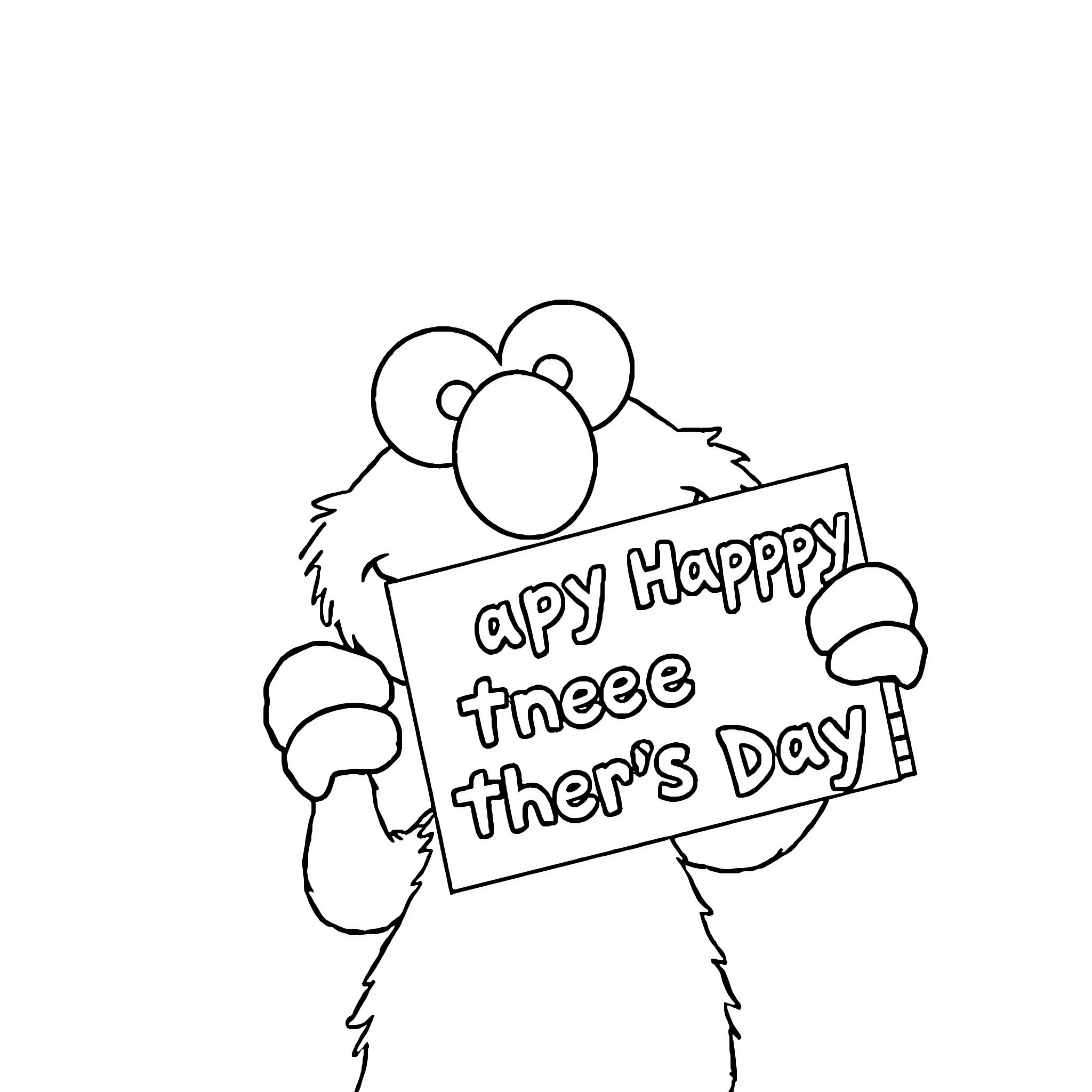 Elmo celebrating Father's Day with a sign Coloring Page (free black-and-white line drawing printable PDF for all, from beginners to advanced learners, including children, teens, adults, and seniors)