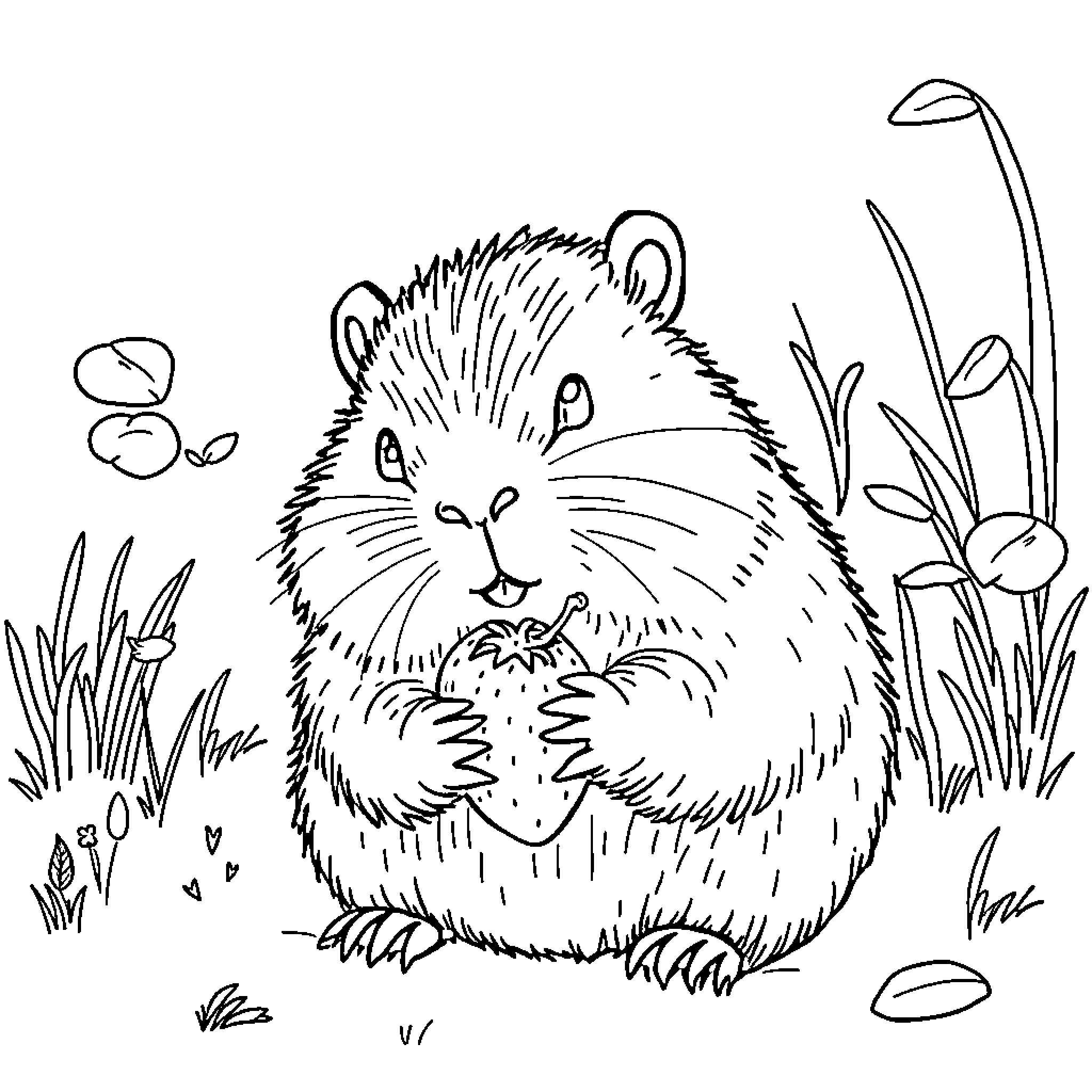 Capybara enjoying a peaceful moment in nature Coloring Page (free black-and-white line drawing printable PDF for all, from beginners to advanced learners, including children, teens, adults, and seniors)