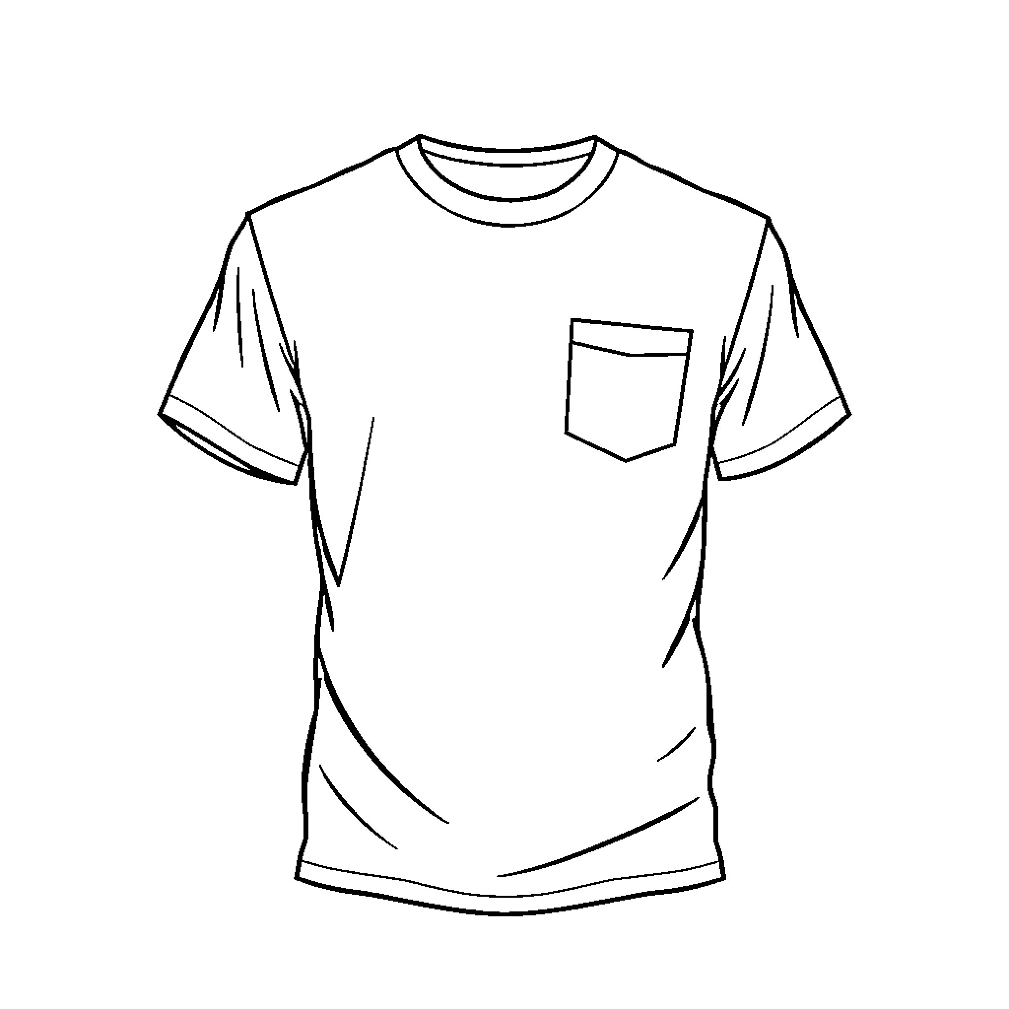 Tshirt with simple pocket design Coloring Page (free black-and-white line drawing printable PDF for all, from beginners to advanced learners, including children, teens, adults, and seniors)