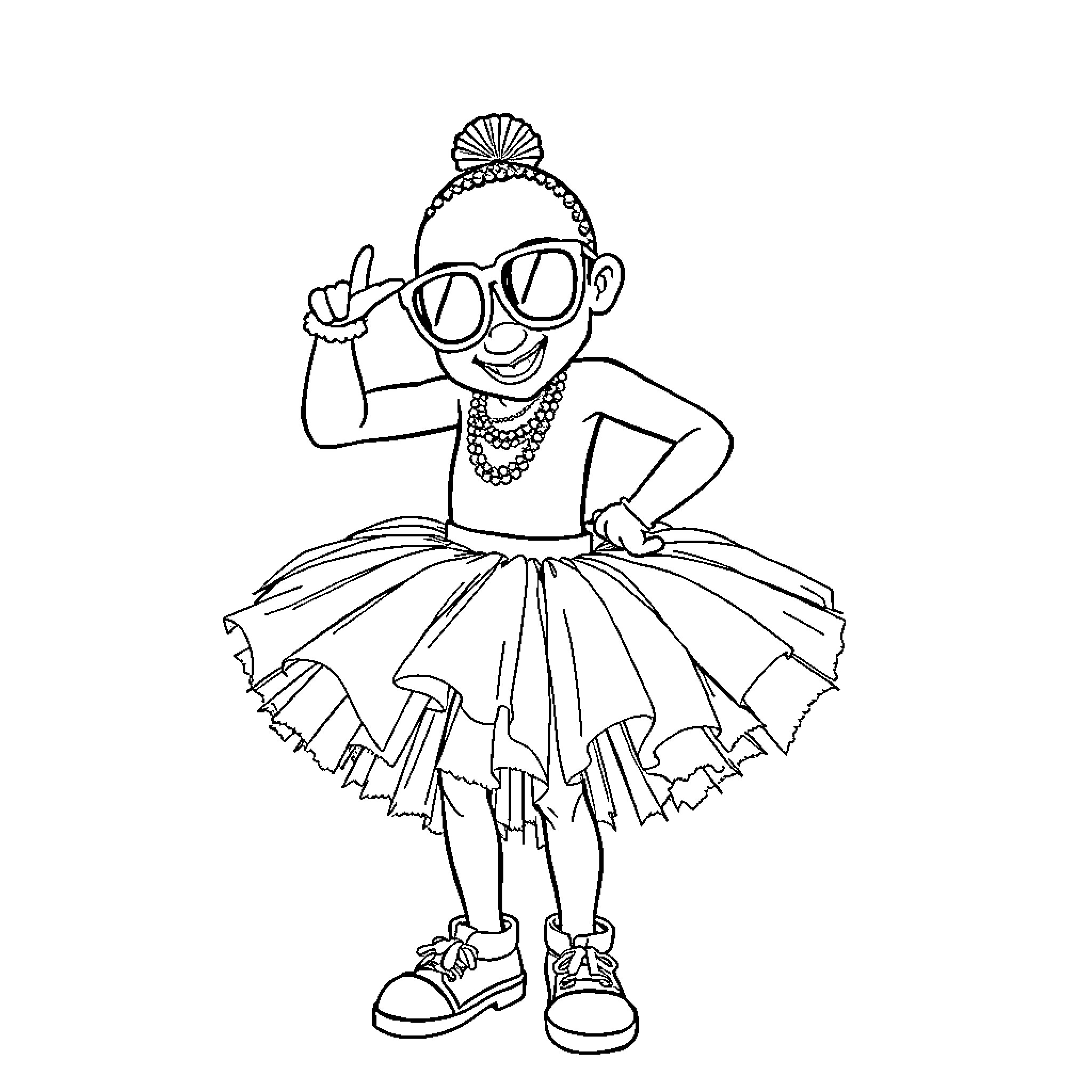 P Diddy's Joyful Dance in Colorful Attire Coloring Page (free black-and-white line drawing printable PDF for all, from beginners to advanced learners, including children, teens, adults, and seniors)