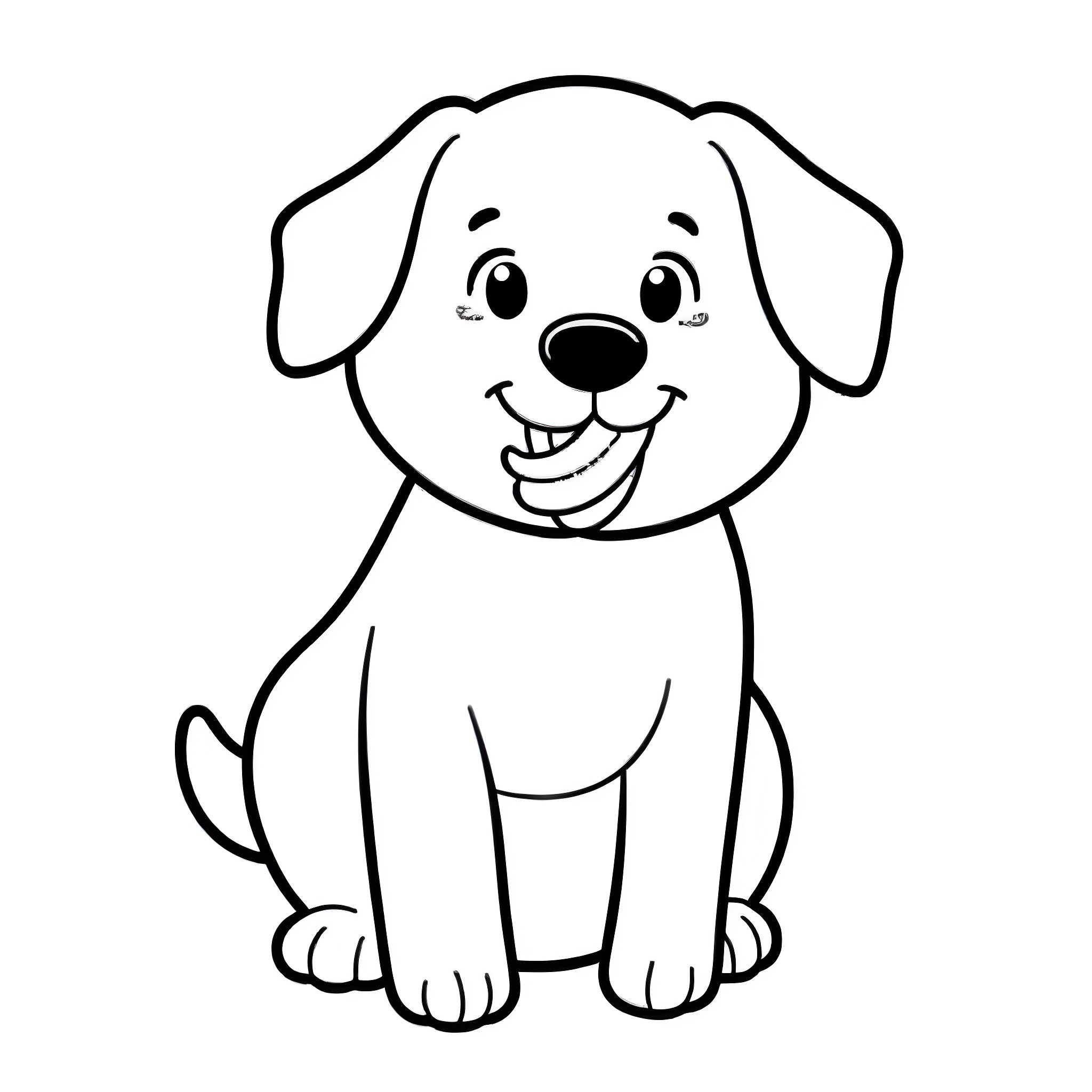 Dog happily sitting and smiling Coloring Page (free black-and-white line drawing printable PDF for all, from beginners to advanced learners, including children, teens, adults, and seniors)