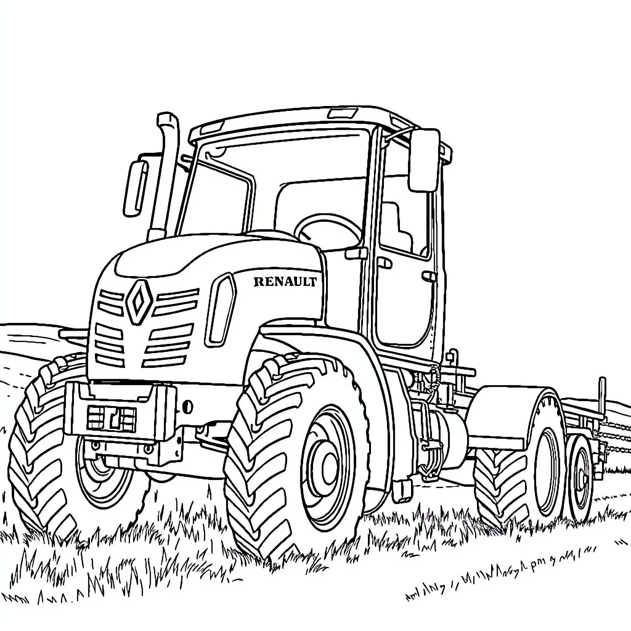 Tractor working in a field Coloring Page (free black-and-white line drawing printable PDF for all, from beginners to advanced learners, including children, teens, adults, and seniors)