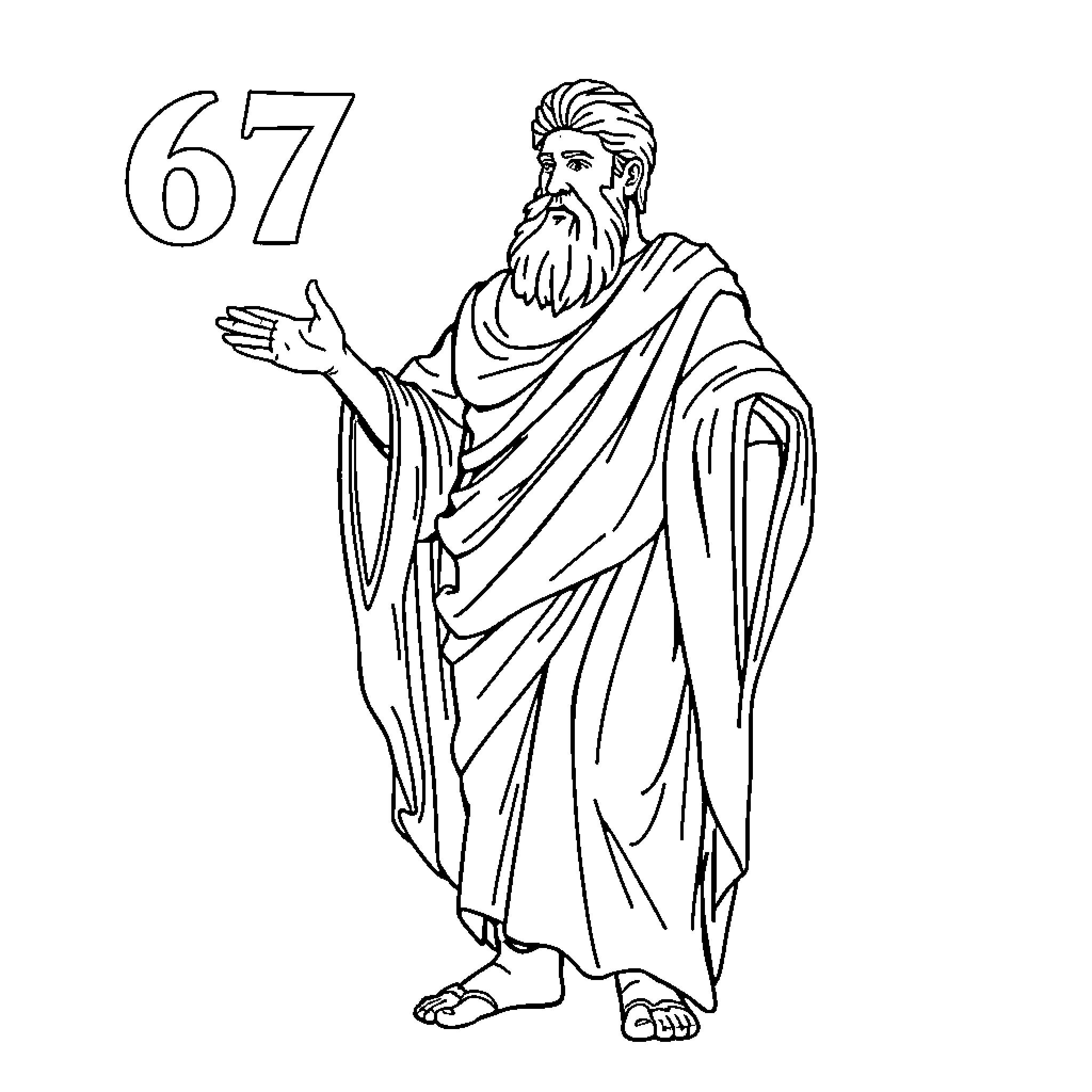 Herodotus Delivering a Speech in Traditional Garb Coloring Page (free black-and-white line drawing printable PDF for all, from beginners to advanced learners, including children, teens, adults, and seniors)