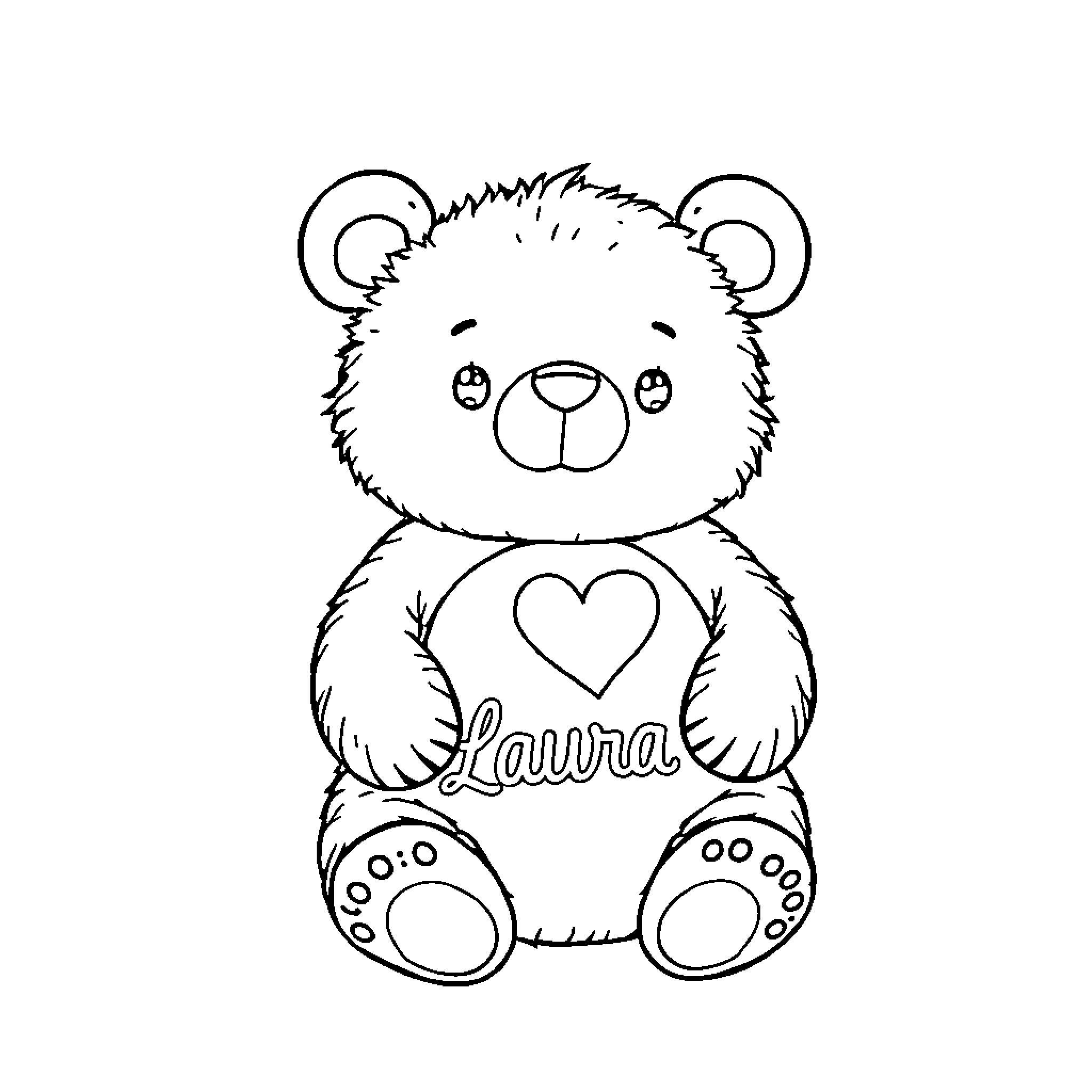 Bear with Heart-Shaped Emblem on Chest Coloring Page (free black-and-white line drawing printable PDF for all, from beginners to advanced learners, including children, teens, adults, and seniors)