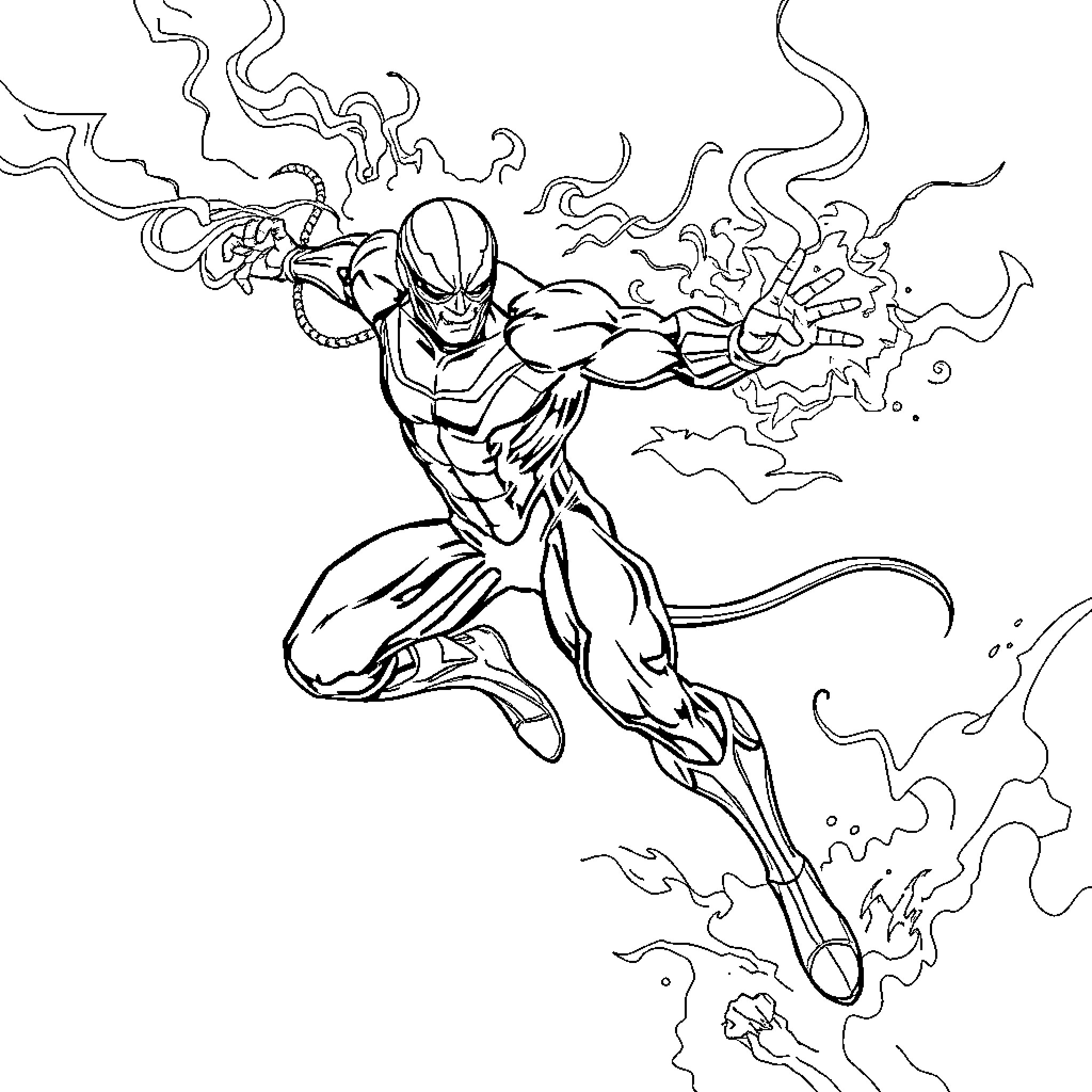 Nightcrawler wielding cosmic powers in action Coloring Page (free black-and-white line drawing printable PDF for all, from beginners to advanced learners, including children, teens, adults, and seniors)