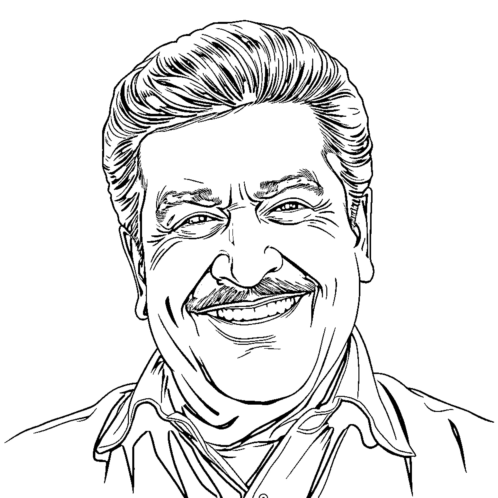 Dharmendra's Joyful Portrayal Coloring Page (free black-and-white line drawing printable PDF for all, from beginners to advanced learners, including children, teens, adults, and seniors)