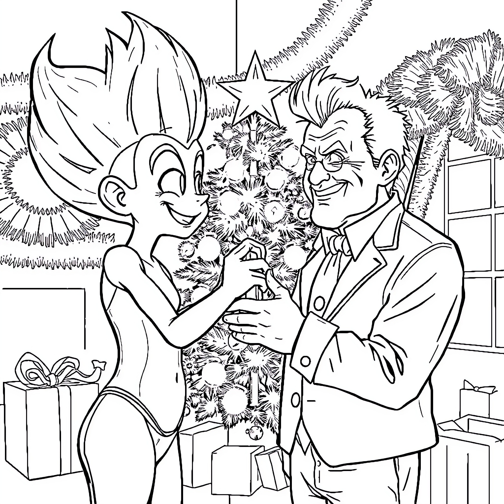 Vegeta Celebrates the Holidays with a Loved One Coloring Page (free black-and-white line drawing printable PDF for all, from beginners to advanced learners, including children, teens, adults, and seniors)