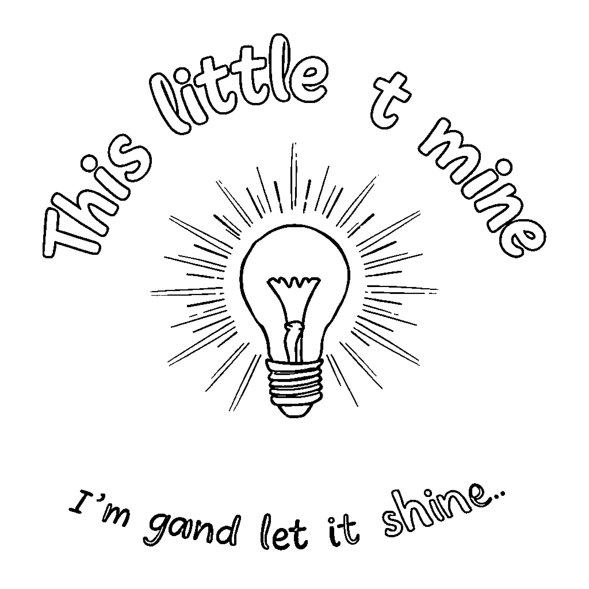 Lightbulb Shining Brightly with Inspirational Text Coloring Page (free black-and-white line drawing printable PDF for all, from beginners to advanced learners, including children, teens, adults, and seniors)