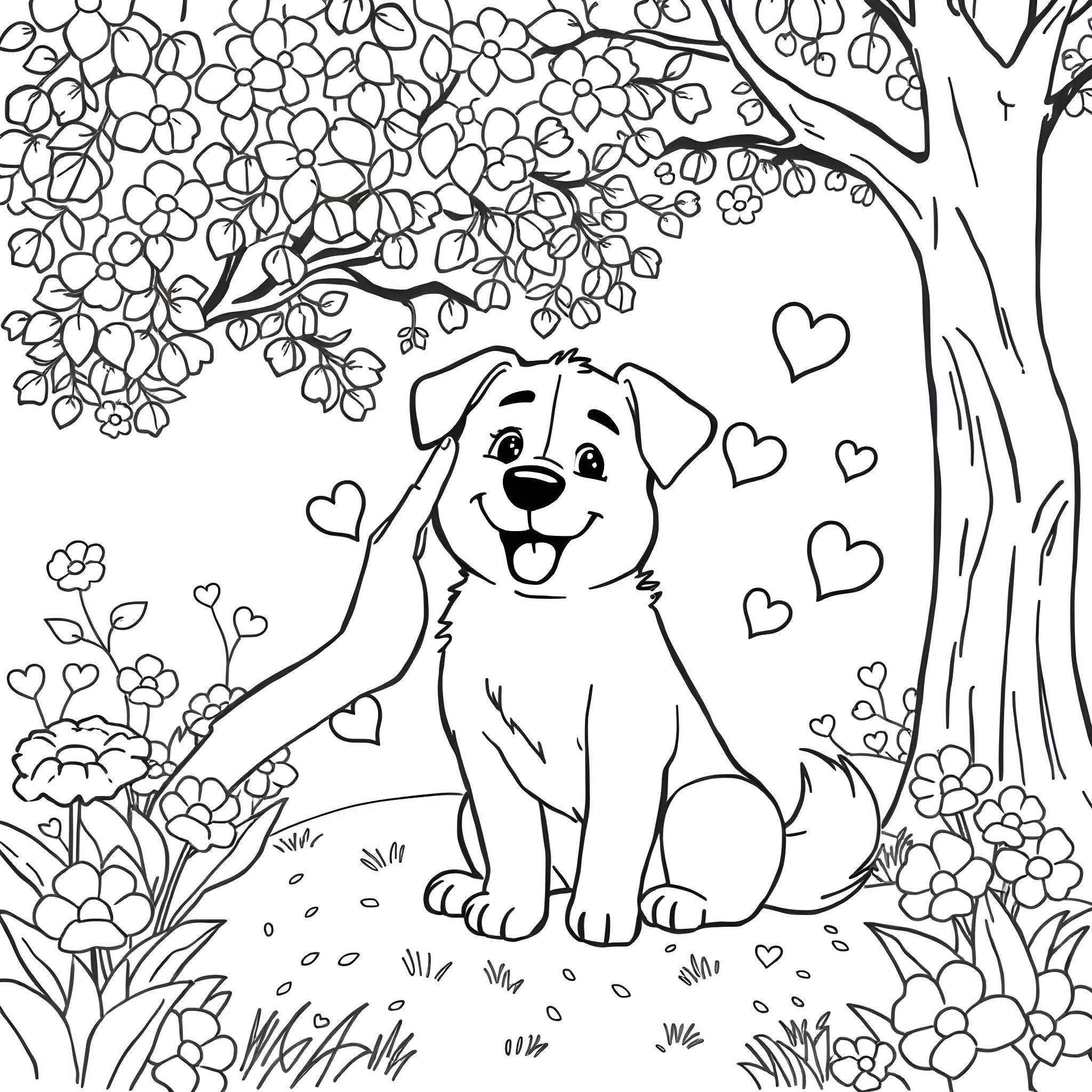 Kuromi's happy outdoor adventure with adorable puppy Coloring Page (free black-and-white line drawing printable PDF for all, from beginners to advanced learners, including children, teens, adults, and seniors)