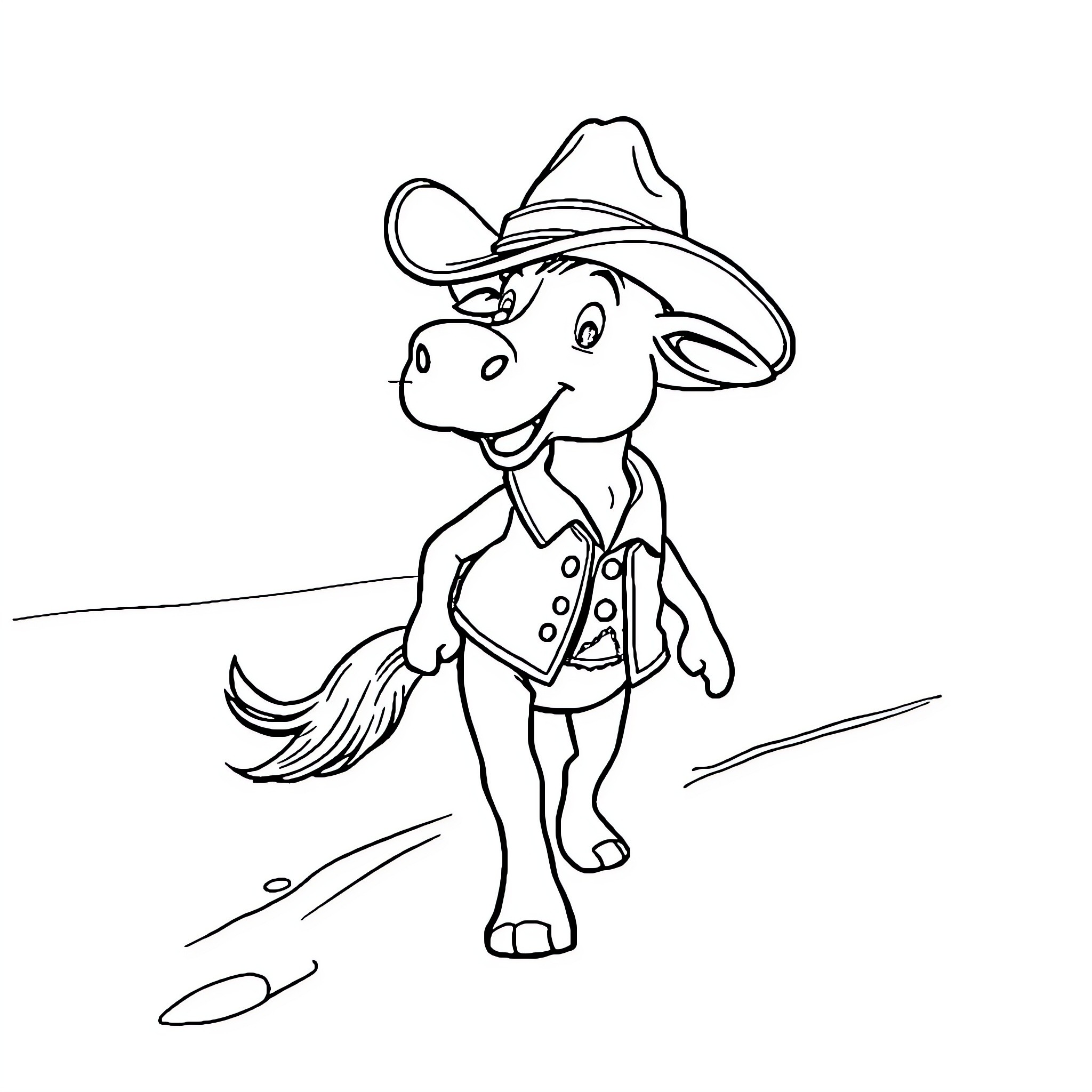Dachshund dressed as a cowboy Coloring Page (free black-and-white line drawing printable PDF for all, from beginners to advanced learners, including children, teens, adults, and seniors)