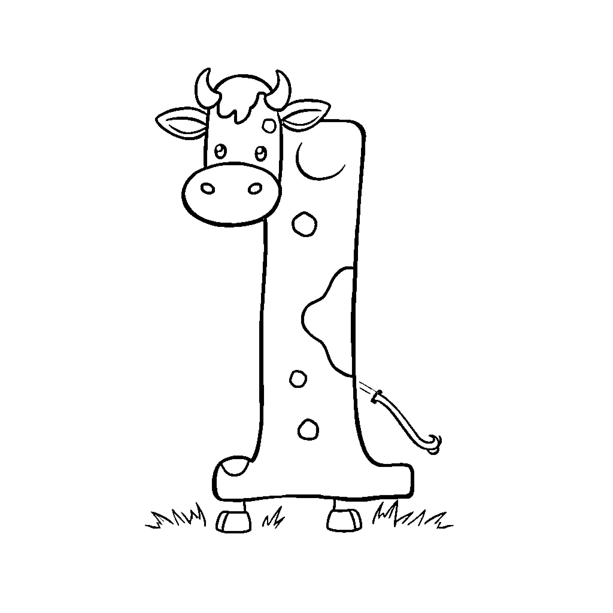 Number One Spotted Cow Illustration Coloring Page (free black-and-white line drawing printable PDF for all, from beginners to advanced learners, including children, teens, adults, and seniors)