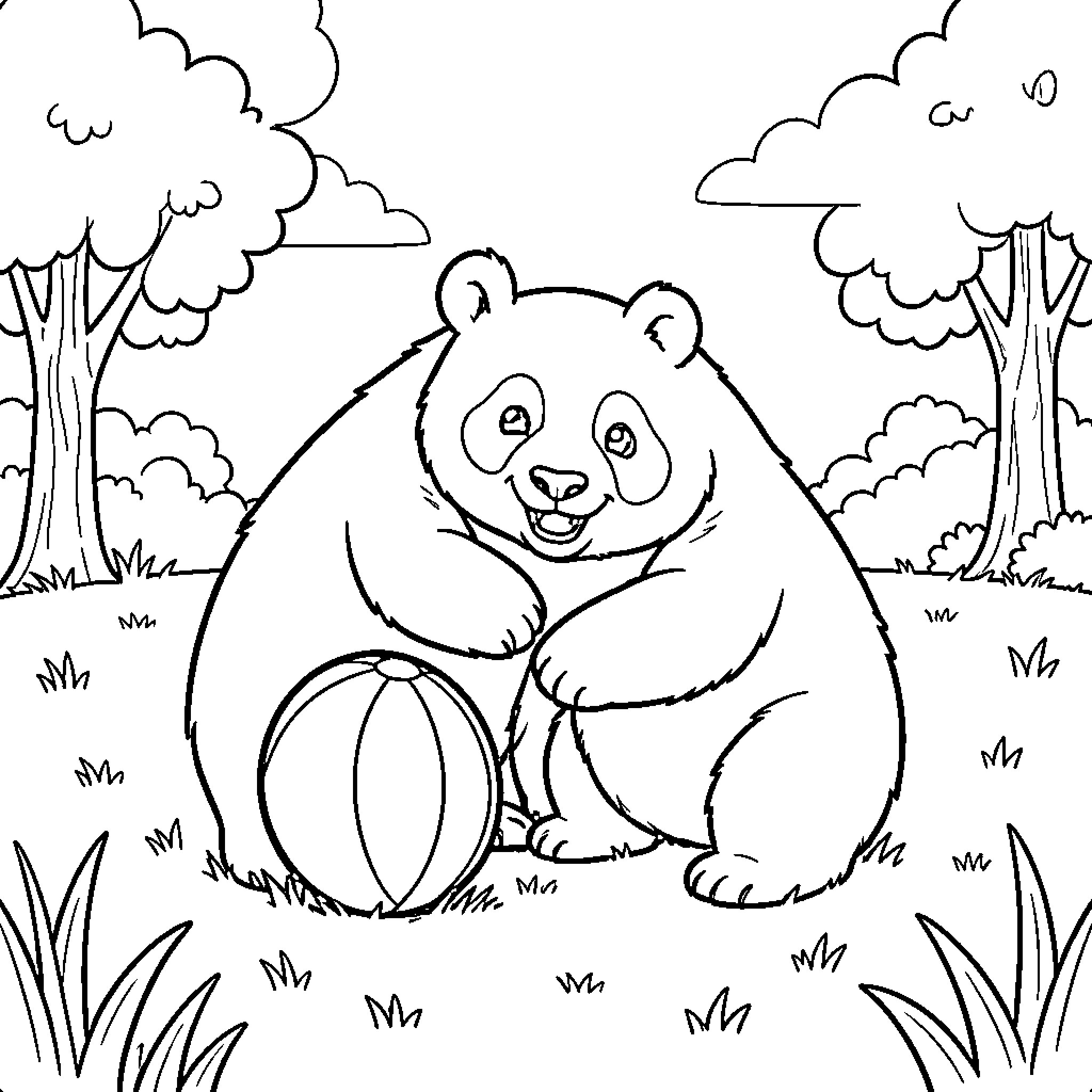 Panda enjoying a peaceful day in the forest Coloring Page (free black-and-white line drawing printable PDF for all, from beginners to advanced learners, including children, teens, adults, and seniors)
