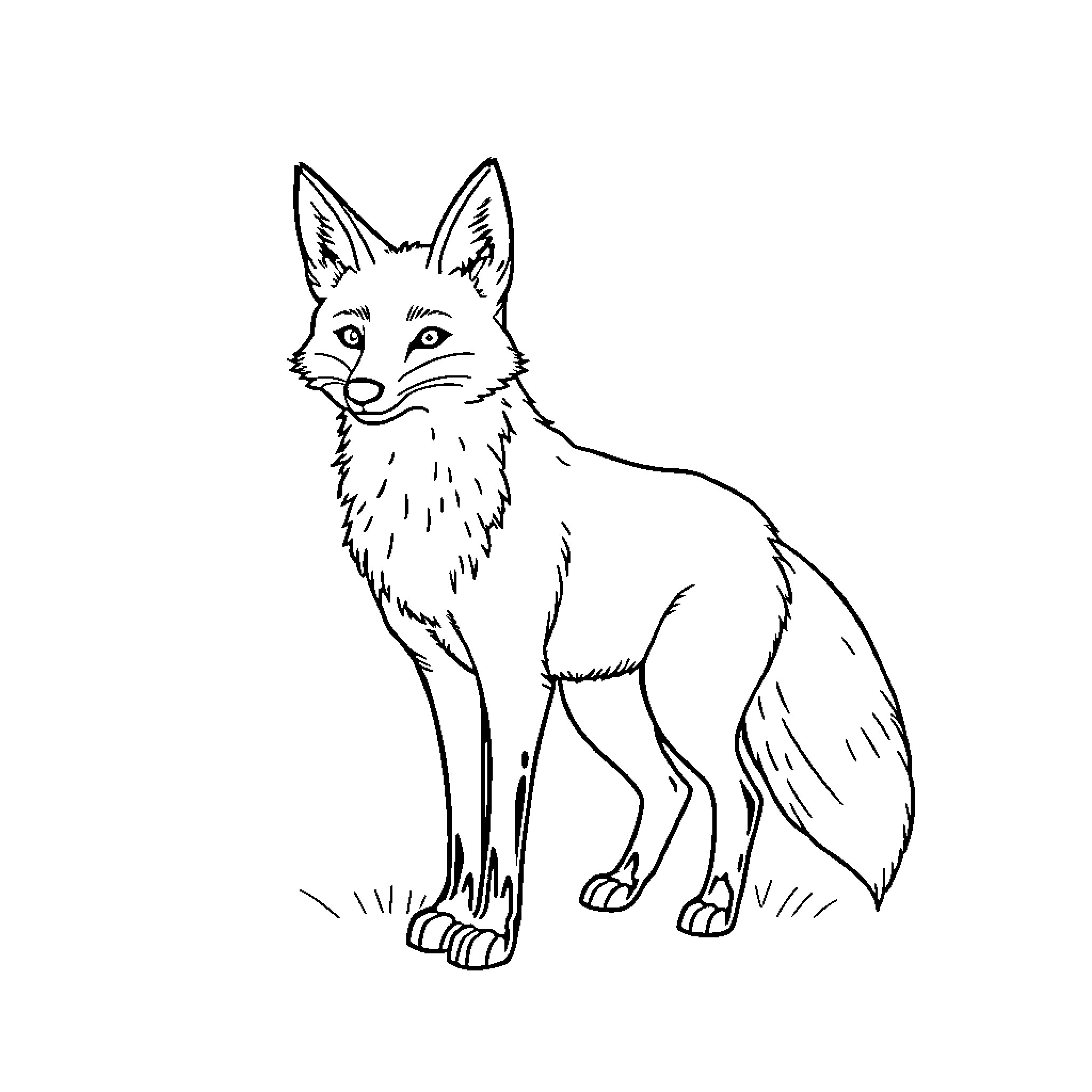 Fox sitting upright with alert expression Coloring Page (free black-and-white line drawing printable PDF for all, from beginners to advanced learners, including children, teens, adults, and seniors)