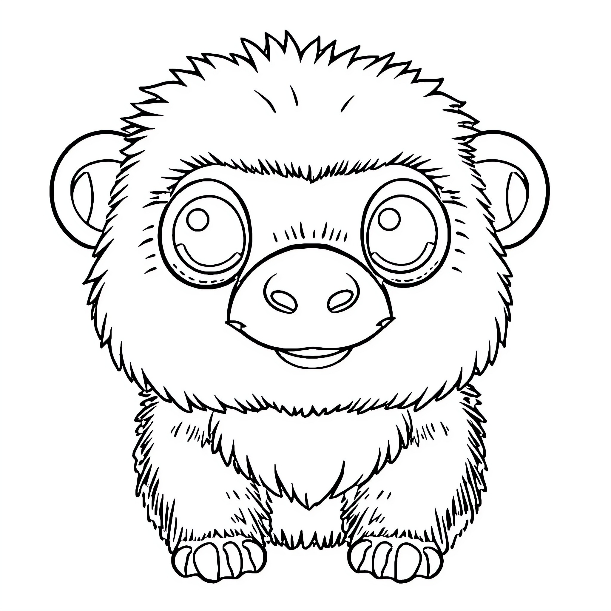 Sapi the Cute Fuzzy Monkey Coloring Page (free black-and-white line drawing printable PDF for all, from beginners to advanced learners, including children, teens, adults, and seniors)