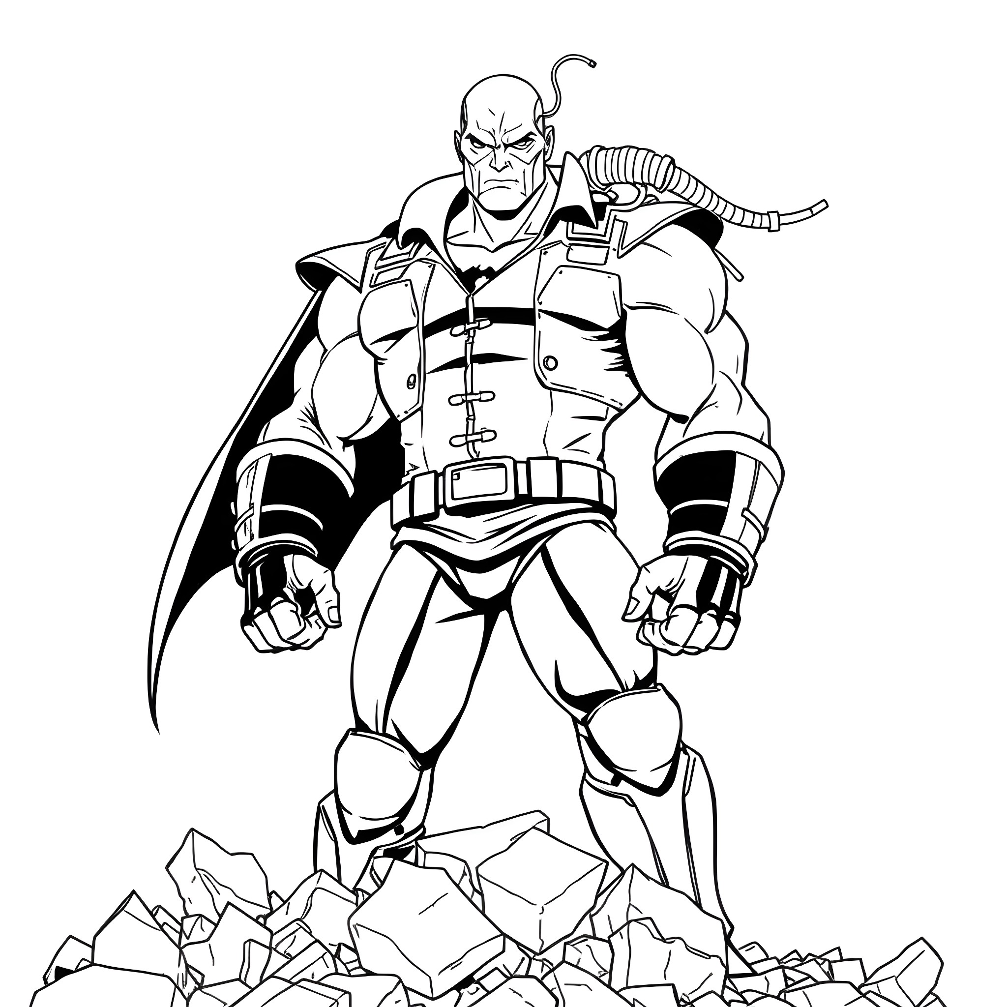 Bane - The Powerful Villain in Action Coloring Page (free black-and-white line drawing printable PDF for all, from beginners to advanced learners, including children, teens, adults, and seniors)