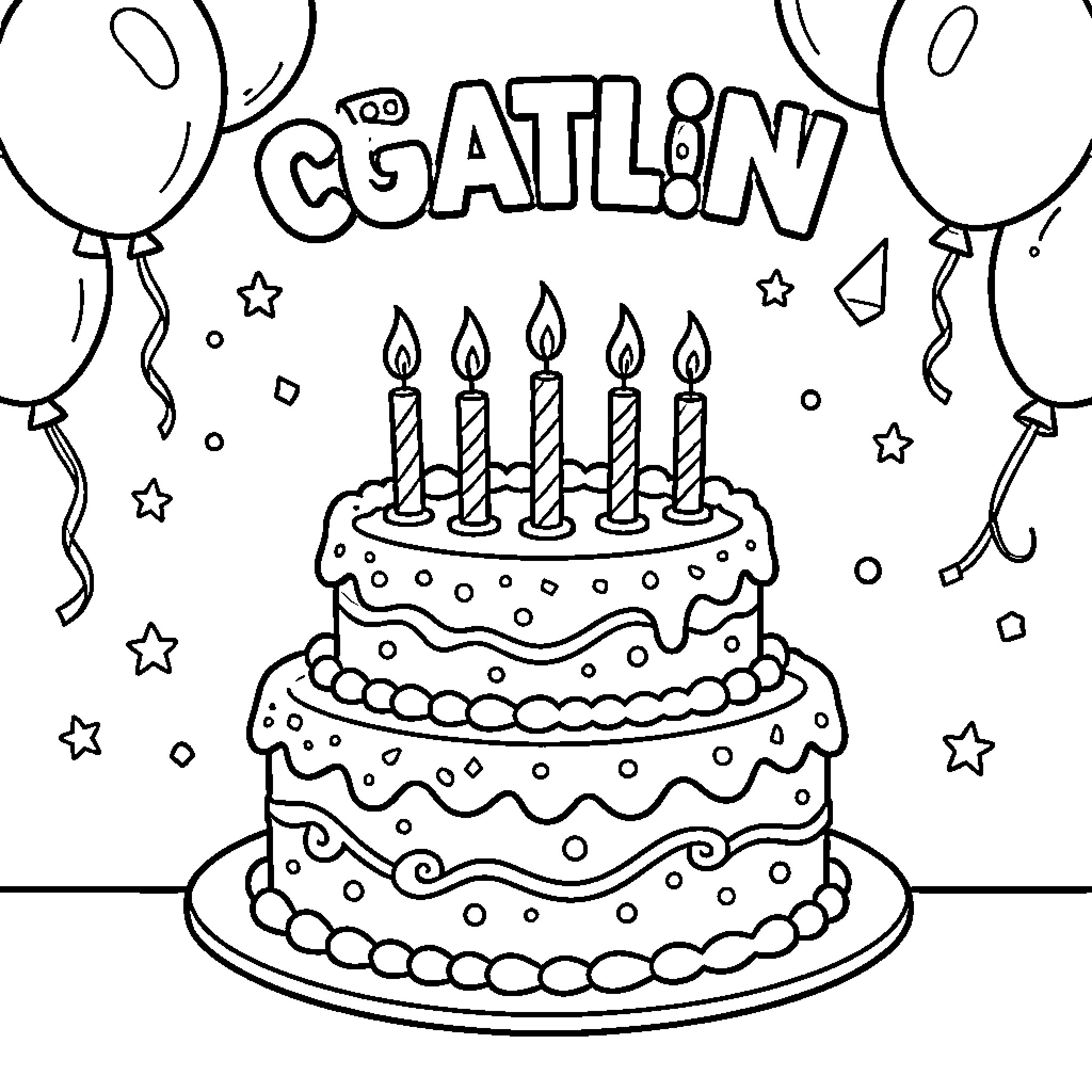 Birthday celebration with cake and balloons Coloring Page (free black-and-white line drawing printable PDF for all, from beginners to advanced learners, including children, teens, adults, and seniors)