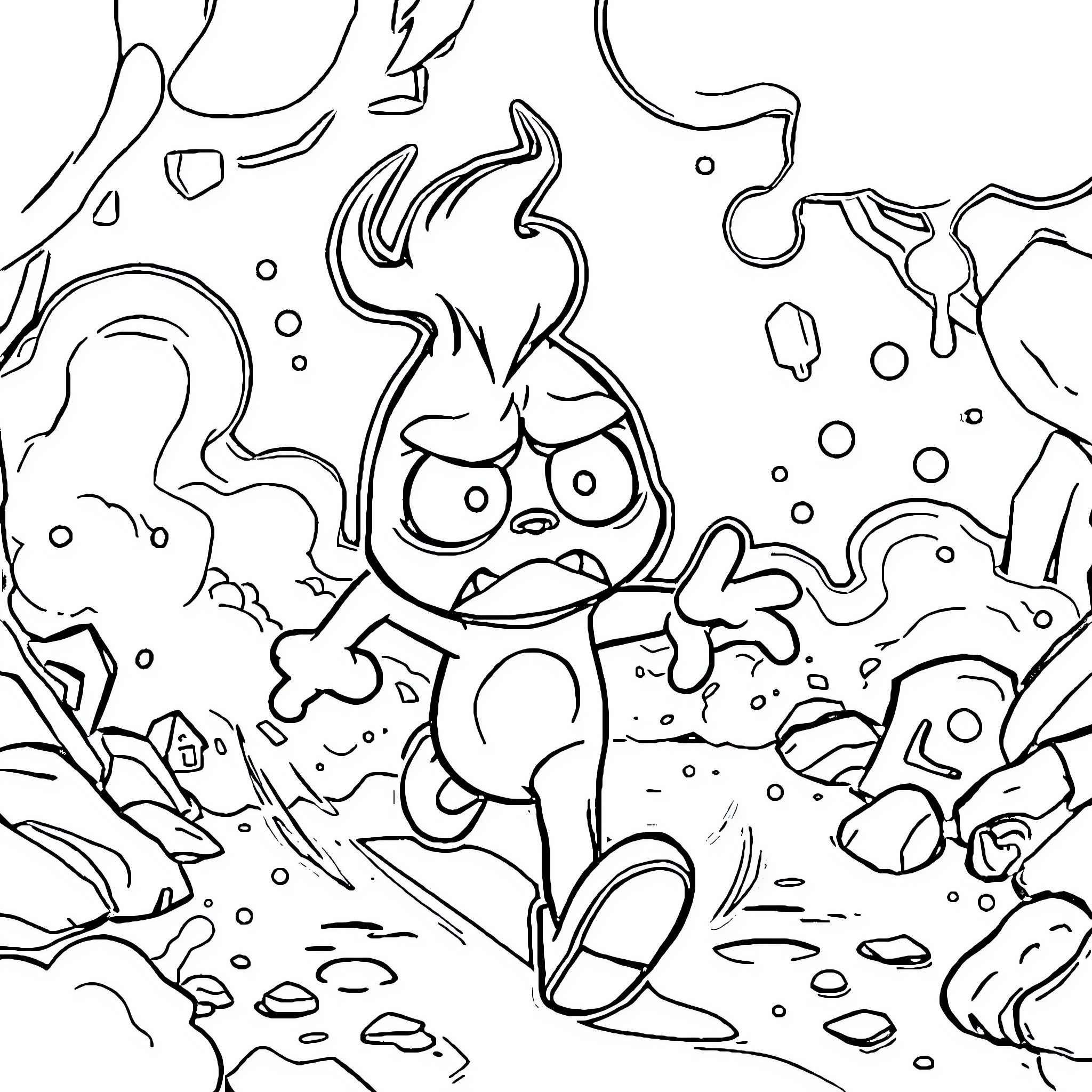 Sprunki character in fanciful underwater scene Coloring Page (free black-and-white line drawing printable PDF for all, from beginners to advanced learners, including children, teens, adults, and seniors)