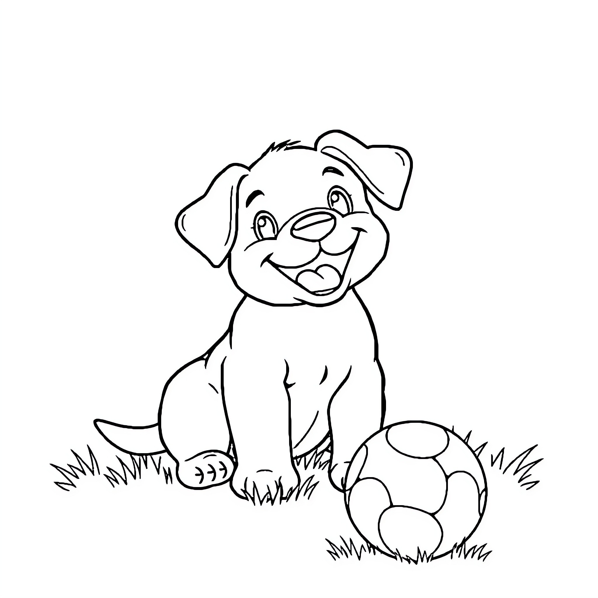 Puppy playing with a soccer ball Coloring Page (free black-and-white line drawing printable PDF for all, from beginners to advanced learners, including children, teens, adults, and seniors)