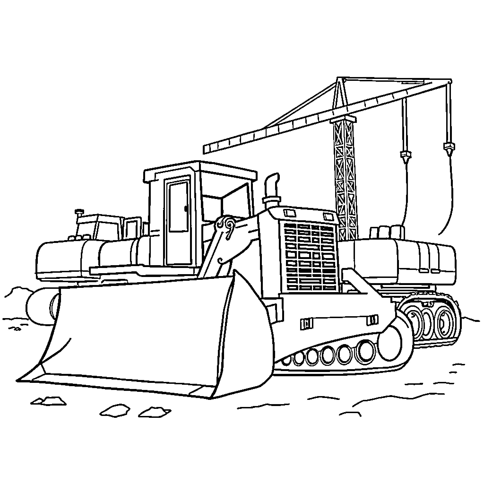 Machine operating heavy construction equipment Coloring Page (free black-and-white line drawing printable PDF for all, from beginners to advanced learners, including children, teens, adults, and seniors)