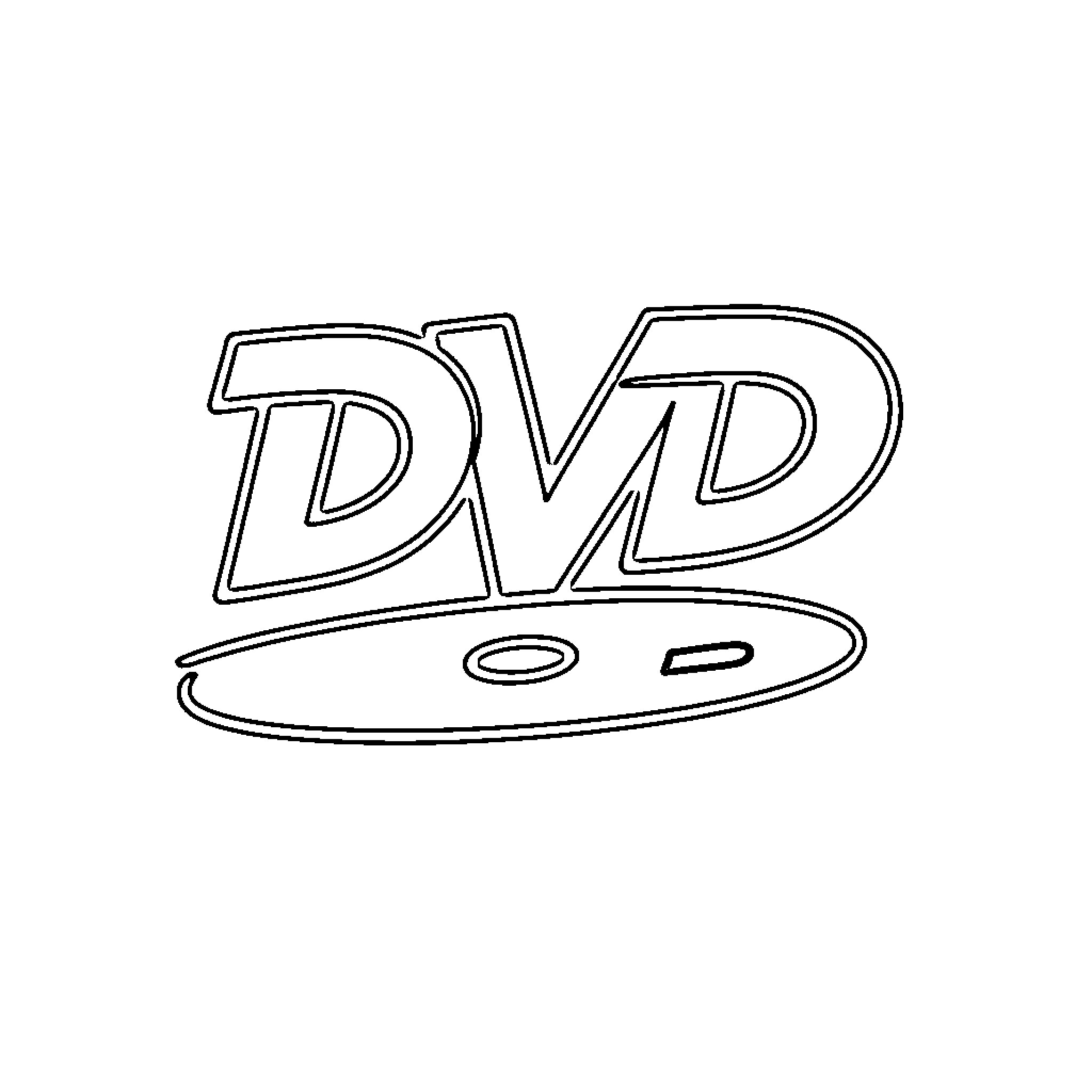 DVD Logo featuring stylized text and a disc Coloring Page (free black-and-white line drawing printable PDF for all, from beginners to advanced learners, including children, teens, adults, and seniors)