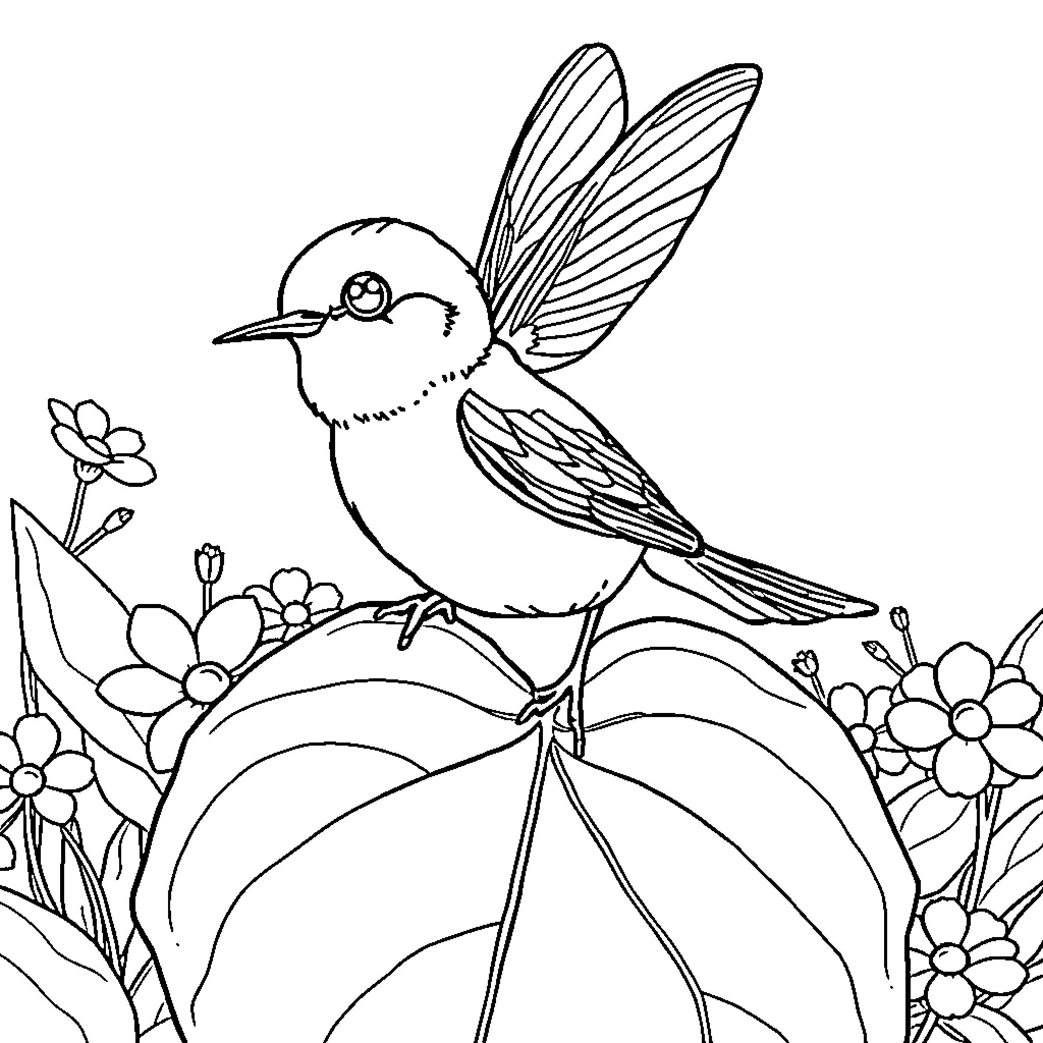 Ladybug enjoying a floral paradise Coloring Page (free black-and-white line drawing printable PDF for all, from beginners to advanced learners, including children, teens, adults, and seniors)