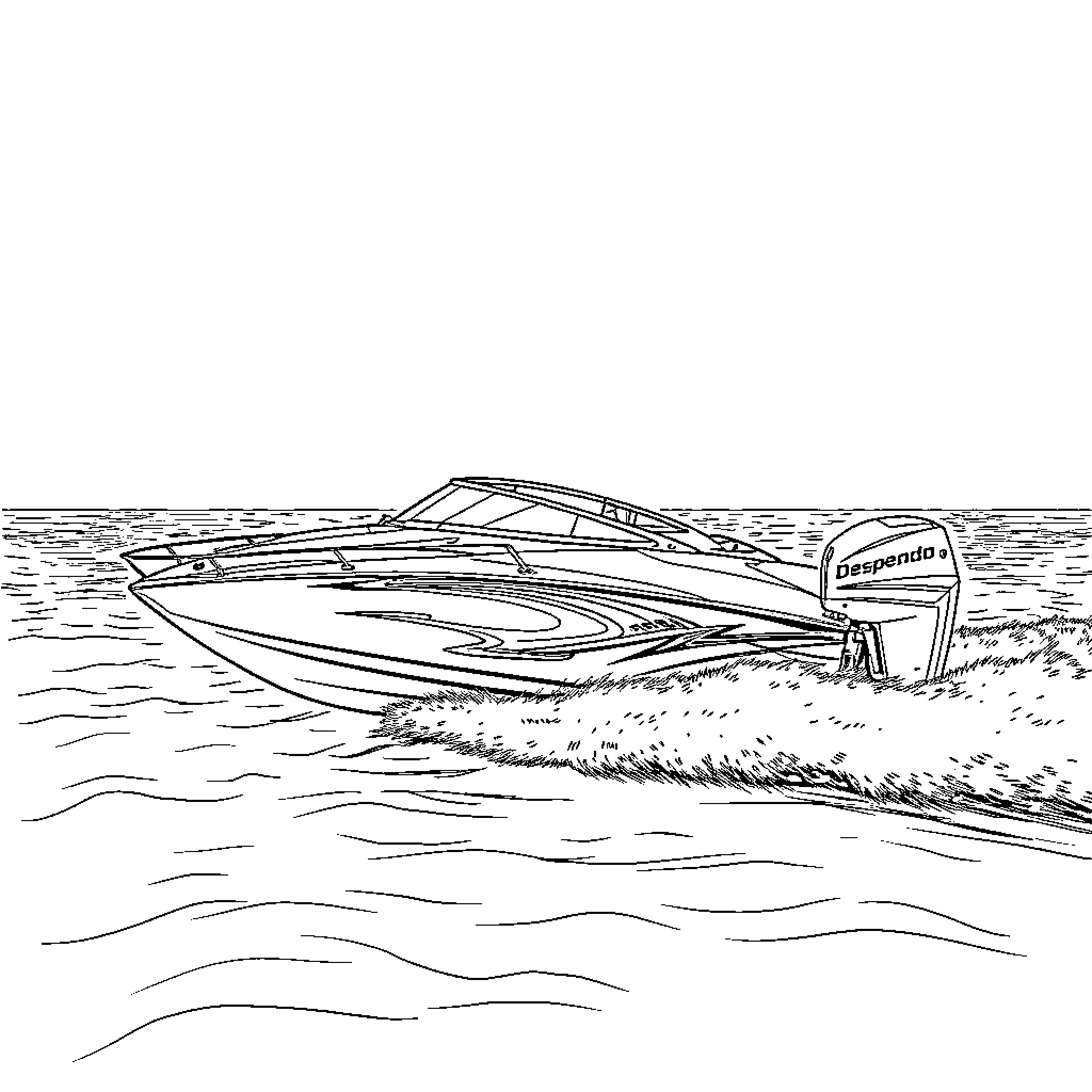 Boat gliding across waves in motion Coloring Page (free black-and-white line drawing printable PDF for all, from beginners to advanced learners, including children, teens, adults, and seniors)
