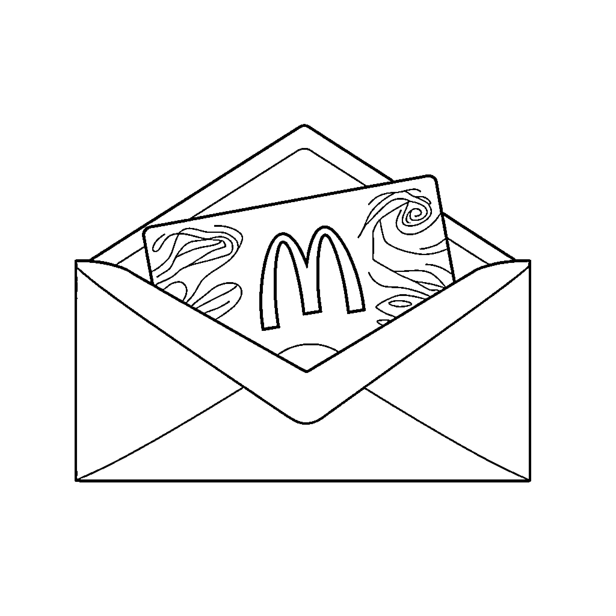 Envelope containing fast food logo Coloring Page (free black-and-white line drawing printable PDF for all, from beginners to advanced learners, including children, teens, adults, and seniors)